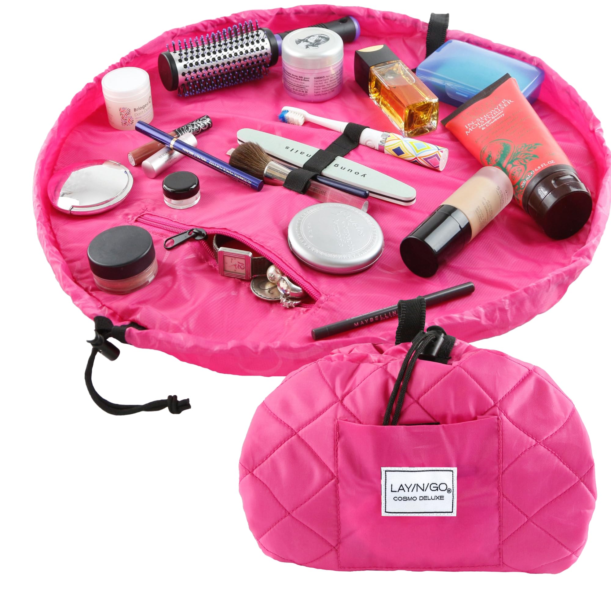 Lay-n-Go Cosmo Deluxe Drawstring Cosmetic & Makeup Bag Organizer, Toiletry Bag for Travel, Gifts, and Daily Use, 22 inch, Pink