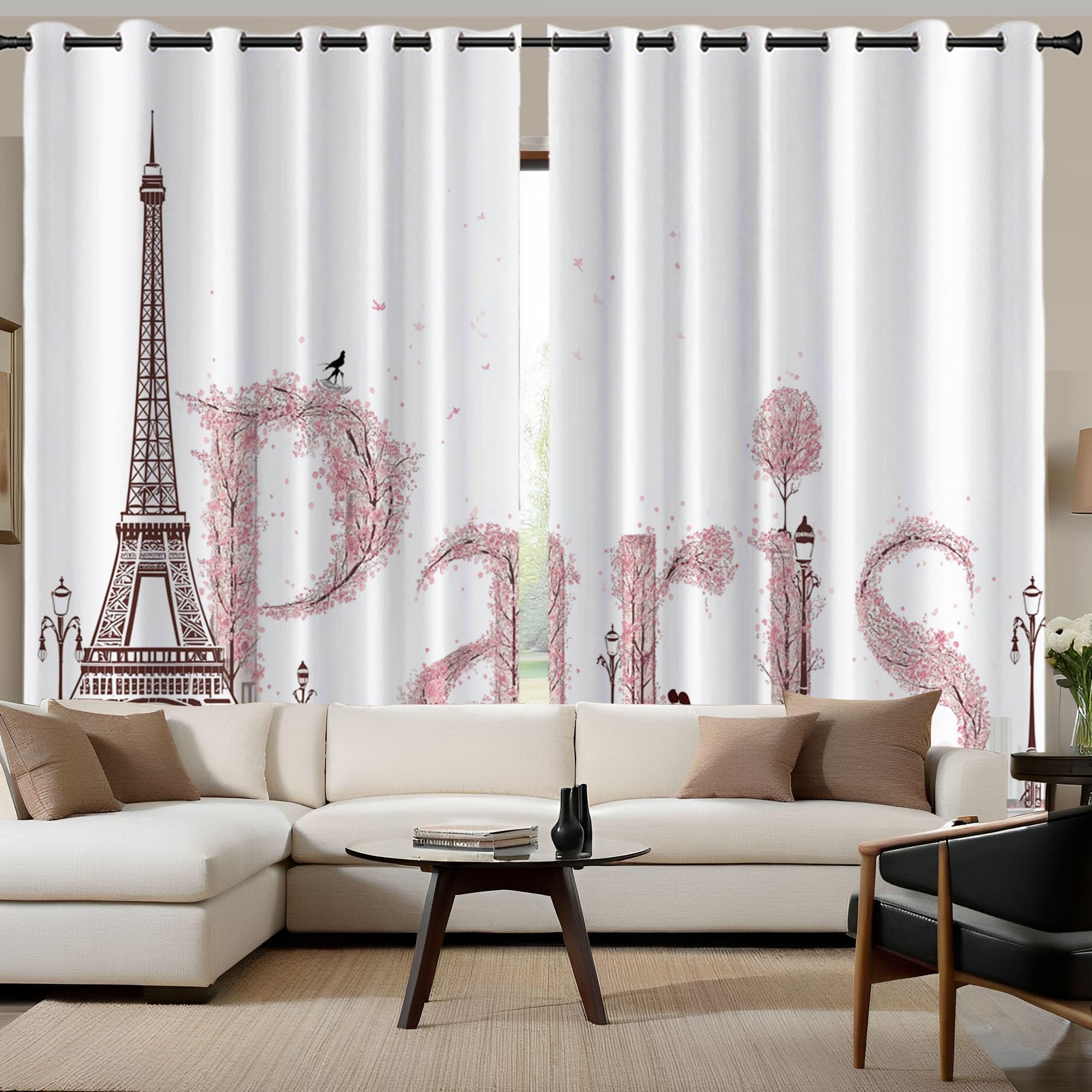 Tende Oscuranti Torre Eiffel Parigi 140 X 160 cm 2 Pannelli, Tende oscuranti Stile Artistico Francese, Riduzione del Rumore Decorazione Casa per Camera da Letto E Soggiorno, Bianco
