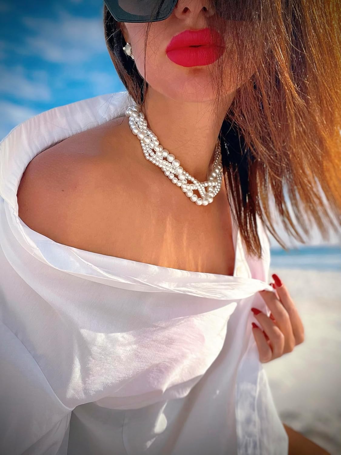 Pearl Necklaces for Women – Elegant Faux Pearl Necklace, Vintage White Pearl Jewelry, 1920s Accessories for Women, Pearl Choker Necklace, Valentine's day - Image 6