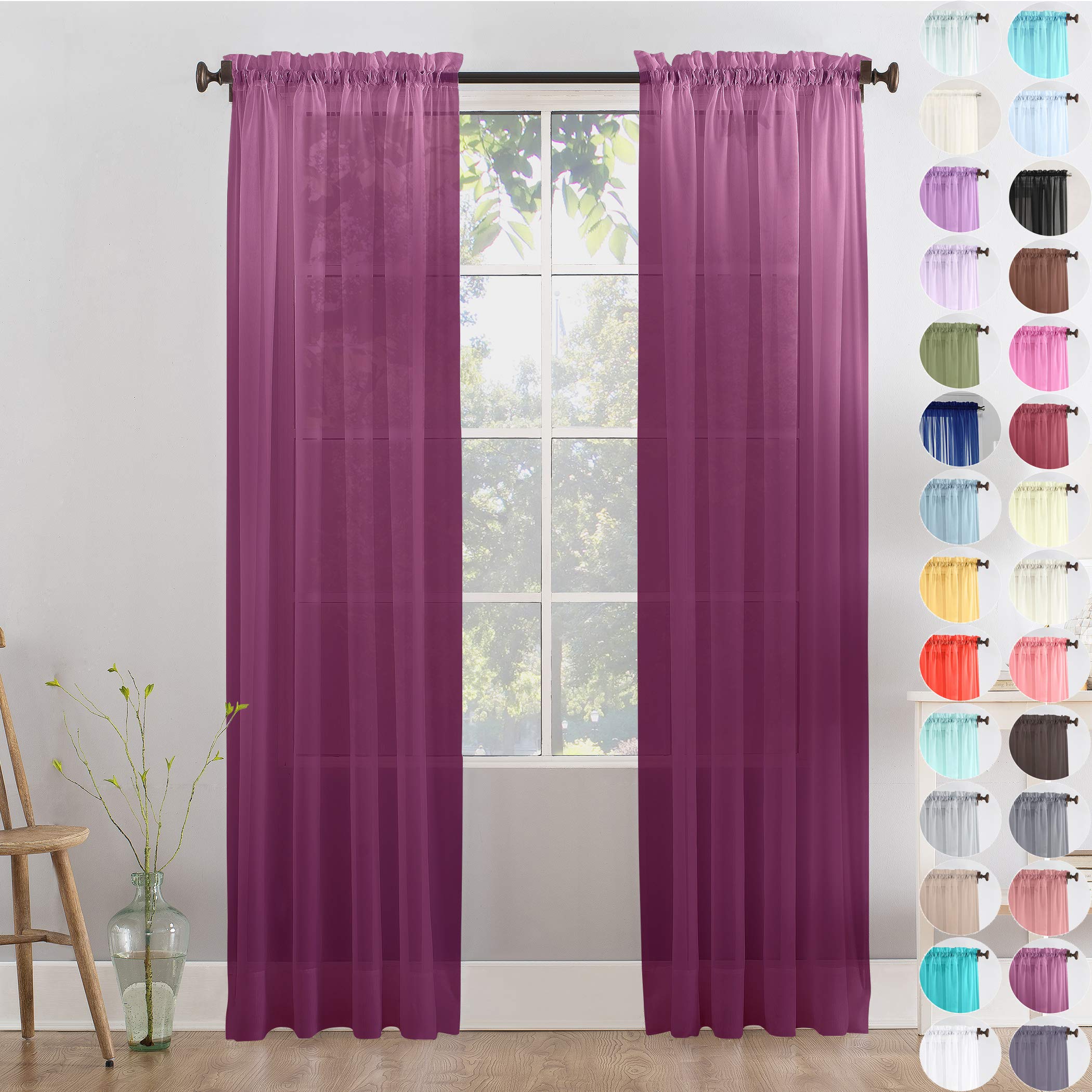 Megachest a pair of slot top voile curtains (Eggplant, 56" wideX118 drop 2 Panels), W 56" x L 118" (2 Panels) - Image 2