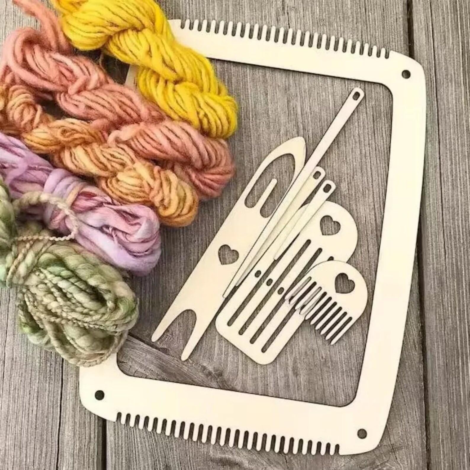 Curious Button Wooden Weaving Loom Kit for DIY Crafts | Size: 12" 2.7 mm Thickness | Loom Frame with Needles & Tools for Knitting, Crochet, Embroidery & Kids Craft Projects Set of 6 Pcs ( Yarn Not Included ) 2