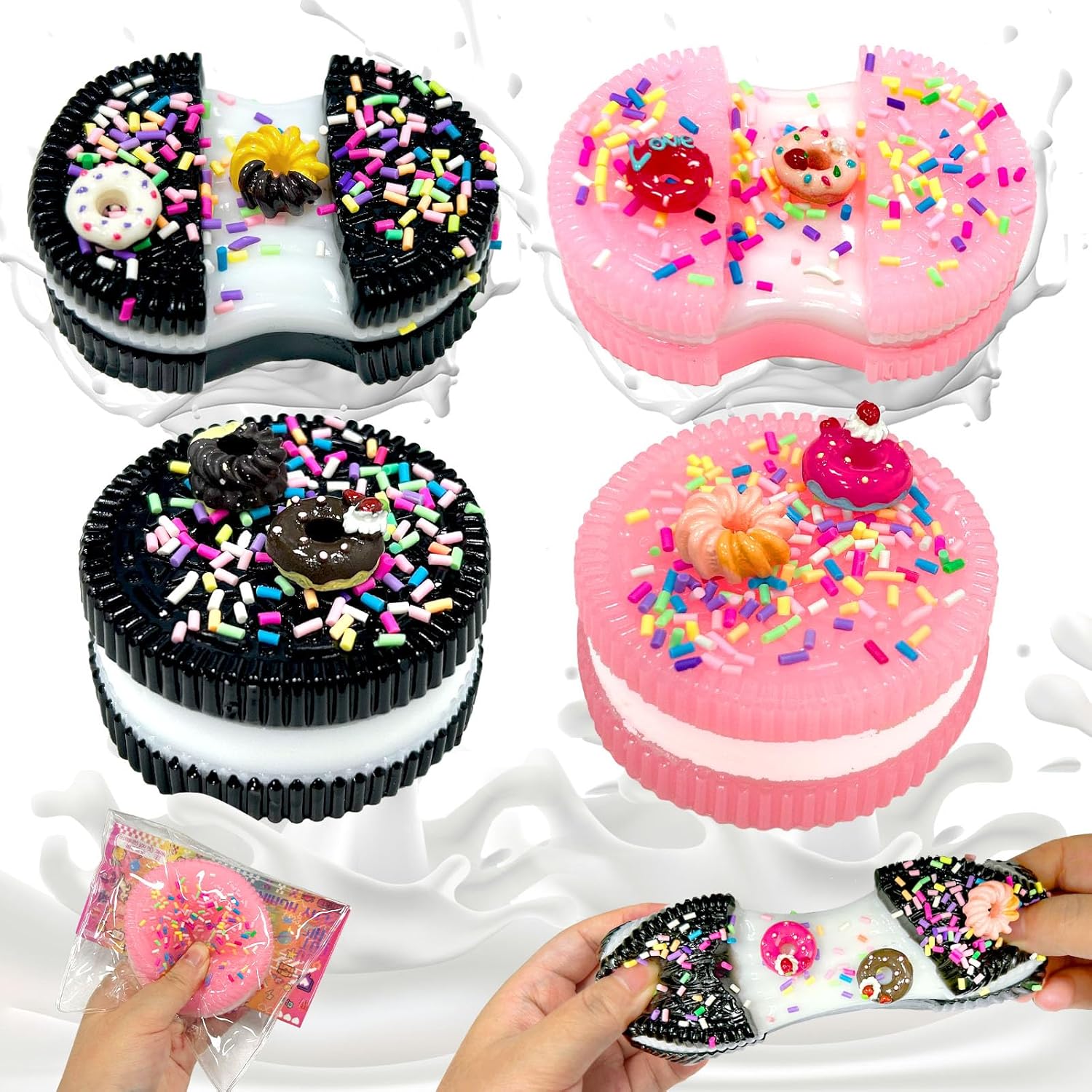 Cookie Squishy, 4 PCS Cookie Fufu Squishy, Black & Pink Cookies Squeeze Toys, Super Soft Sticky Squishies, Kawaii Relief Fidget Toys, Novelty Things, Suitable for Adults