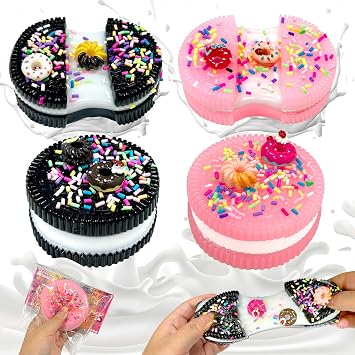 Cookie Squishy, 4 PCS Cookie Fufu Squishy, Black & Pink Cookies Squeeze Toys, Super Soft Sticky Squishies, Kawaii Relief Fidget Toys, Novelty Things, Suitable for Adults