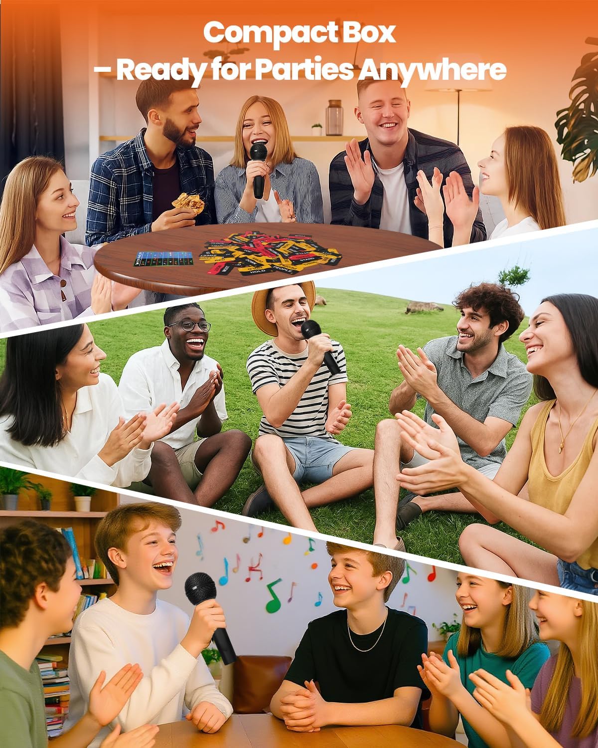 Grab Microphone Music Board Game, Pass The Mic with 280 Song Lyrics (140 Cards) and 10 Blank Cards, 2-10 Players Karaoke Party Game for Family, Fun Misheard Lyrics Music Hilarious Games
