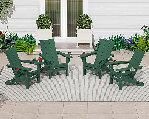 Miniatura 55 de SERWALL Silla Adirondack moderna, silla Adirondack plegable con soportes dobles para tazas, silla para hoguera de polietileno de alta densidad