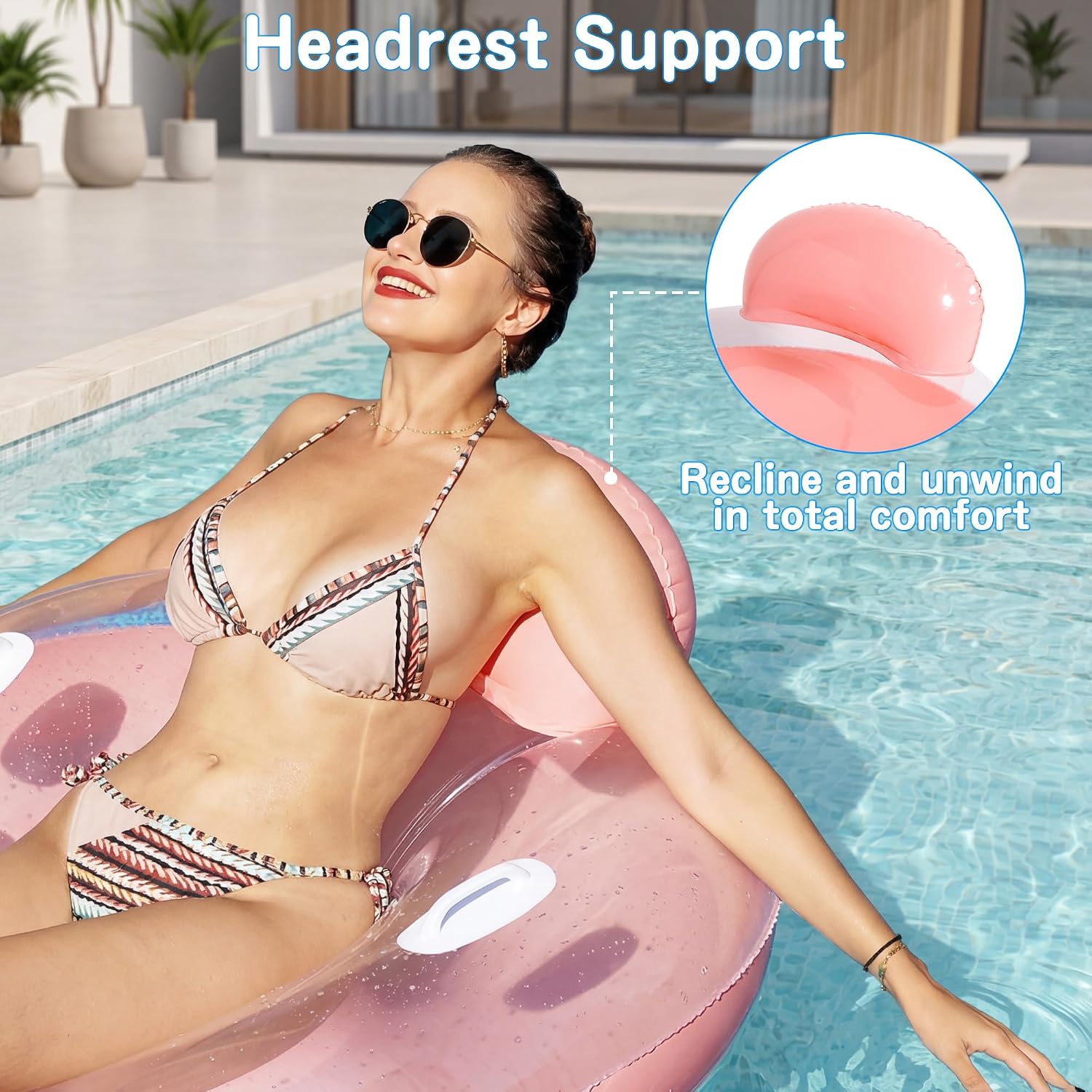 FindUWill Pool Floats Chairs Adult - 2 Pack 65'' x 42'' Large Pool Float Chairs, Inflatable Pool Lounger with Cup Phone Holder, Backrest, Footrest, Tanning Pool Lounge