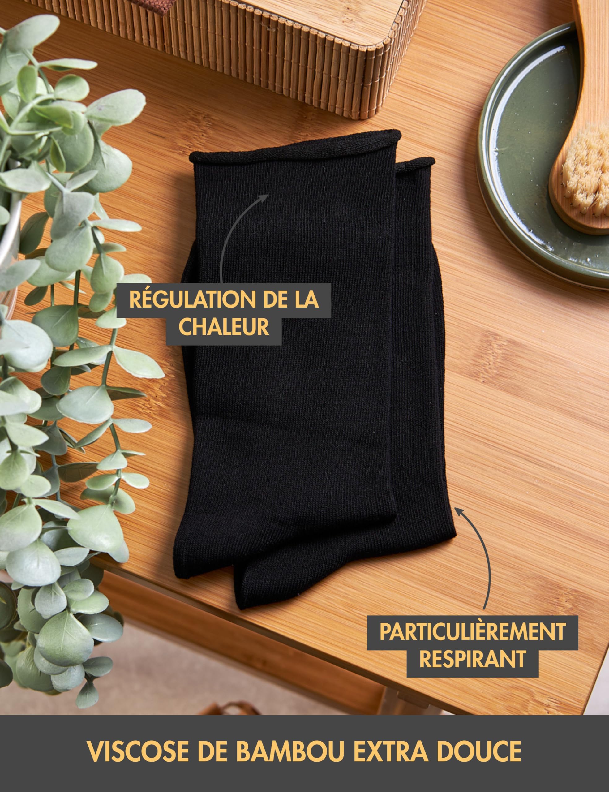 Basic Treasure 5 Paires Chaussettes Bambou Femme, Noir, sans Élastique