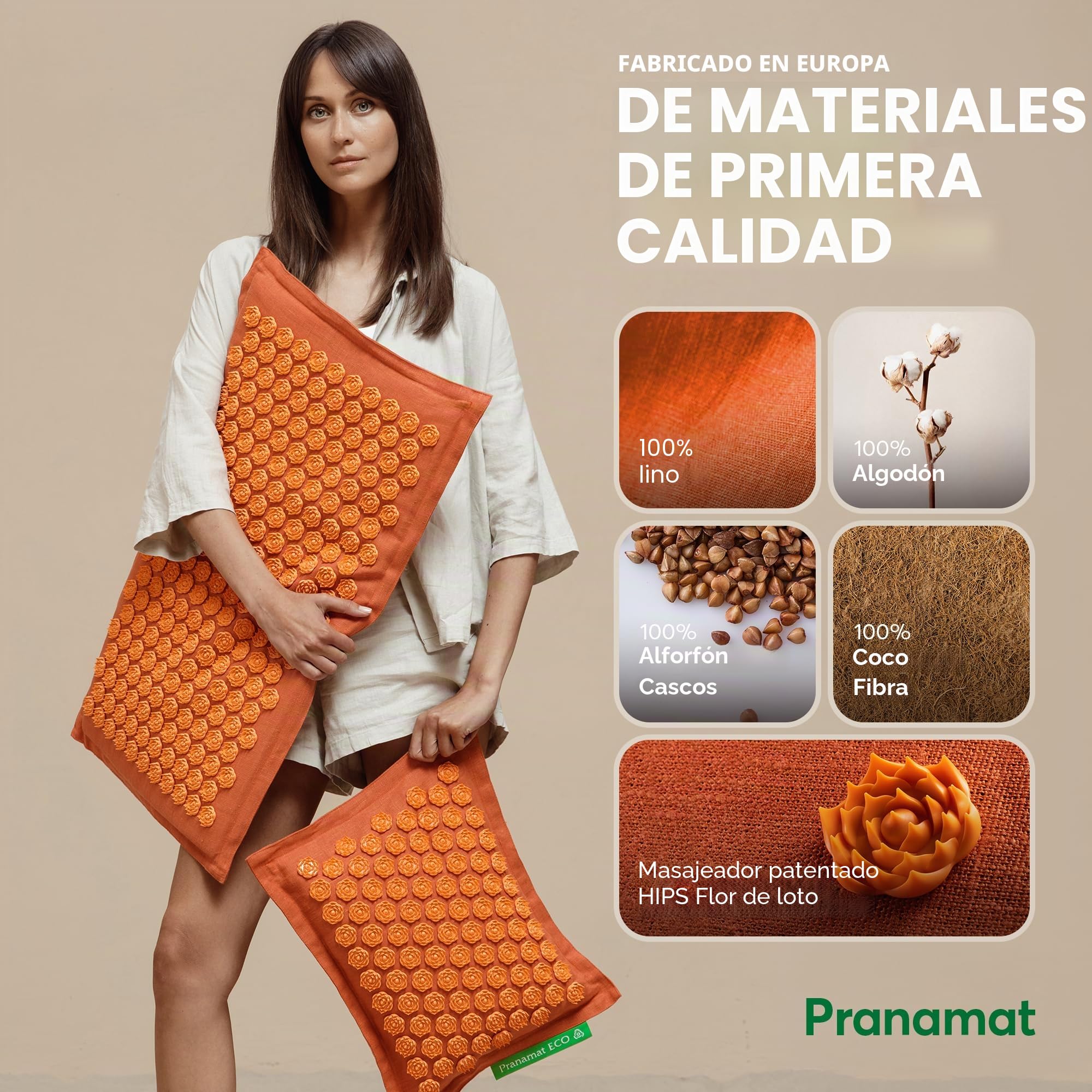 Pranamat Set de Esterilla Grande y Almohada de Acupresión, Terapia de Acupresión Premium para Alivio del Dolor y Relajación, Hecho a Mano en Europa con Materiales Naturales y Sostenibles (Lavander)