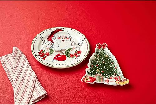 Miniatura 3 de Mud Pie Platos anidados de Navidad vintage, santa 12 pulgadas de diámetro | árbol 10 3/4" x 8 3/4" Whitw