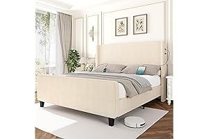 Queen Size Corduroy Upholstered Bed Frame with USB Charging Station