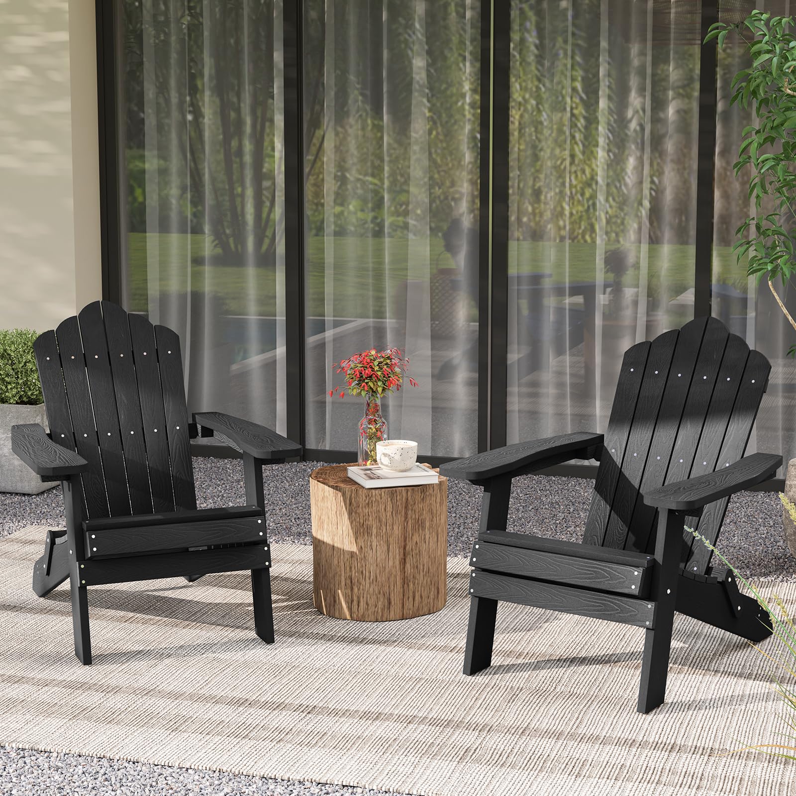 COSTWAY Adirondack krzesło składane, odporne na warunki atmosferyczne Adirondack Chair z tworzywa sztucznego, krzesło ogrodowe z wysokim oparciem i szerokimi podłokietnikami, do ogrodu, na taras,