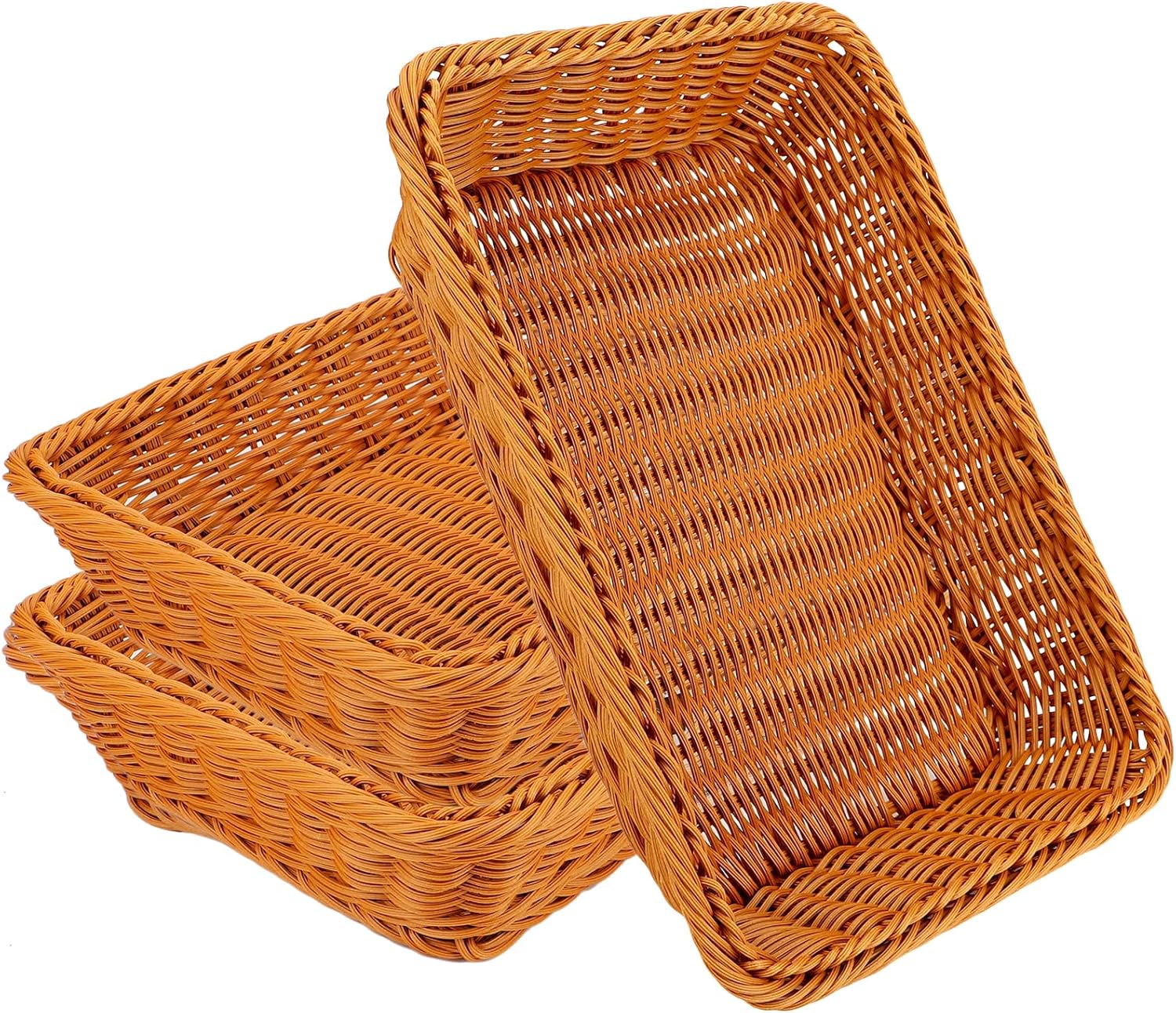 Wicker Bread Basket, Eusoar 15.8"x 11.8"x 3.0" 3pcs Tabletop Food Serving Baskets Trays, Bread Proofing Basket, Woven Tabletop Food Fruit Vegetables Serving Basket for Restaurant Bakery Family Party