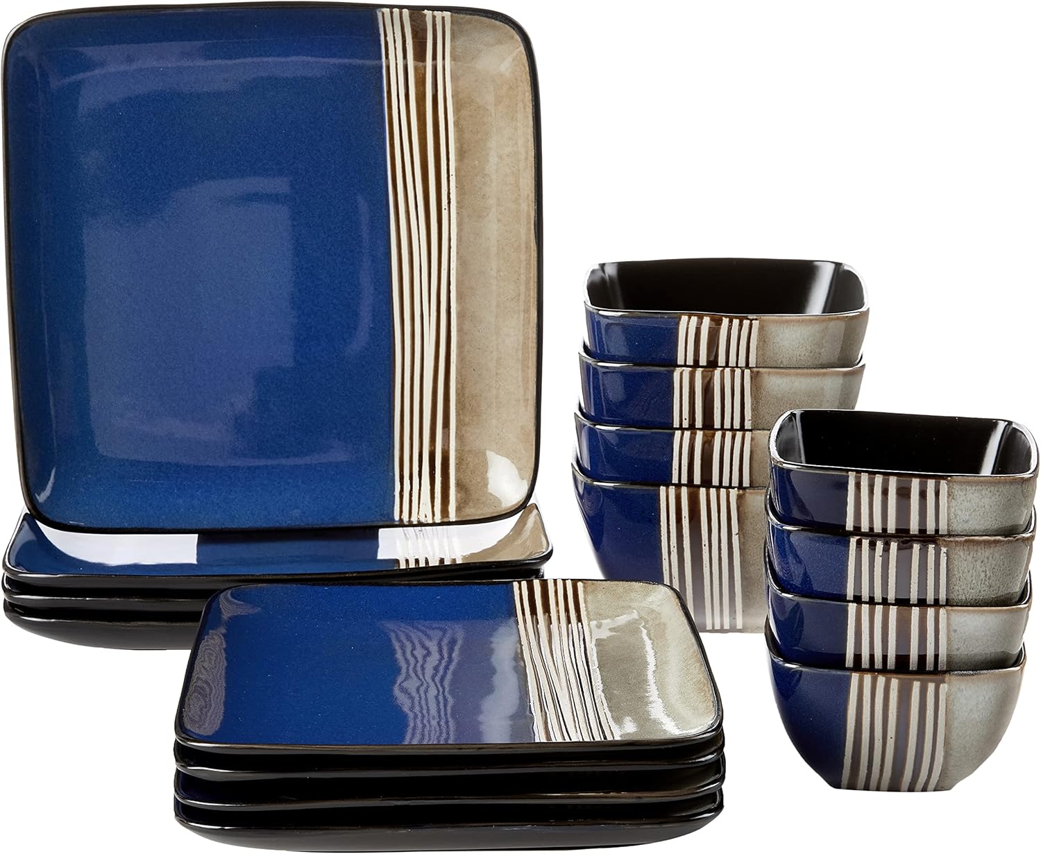 Elama Uptown Loft 16 Piece Double Bowl Stoneware Dinnerware Set with Service for 4