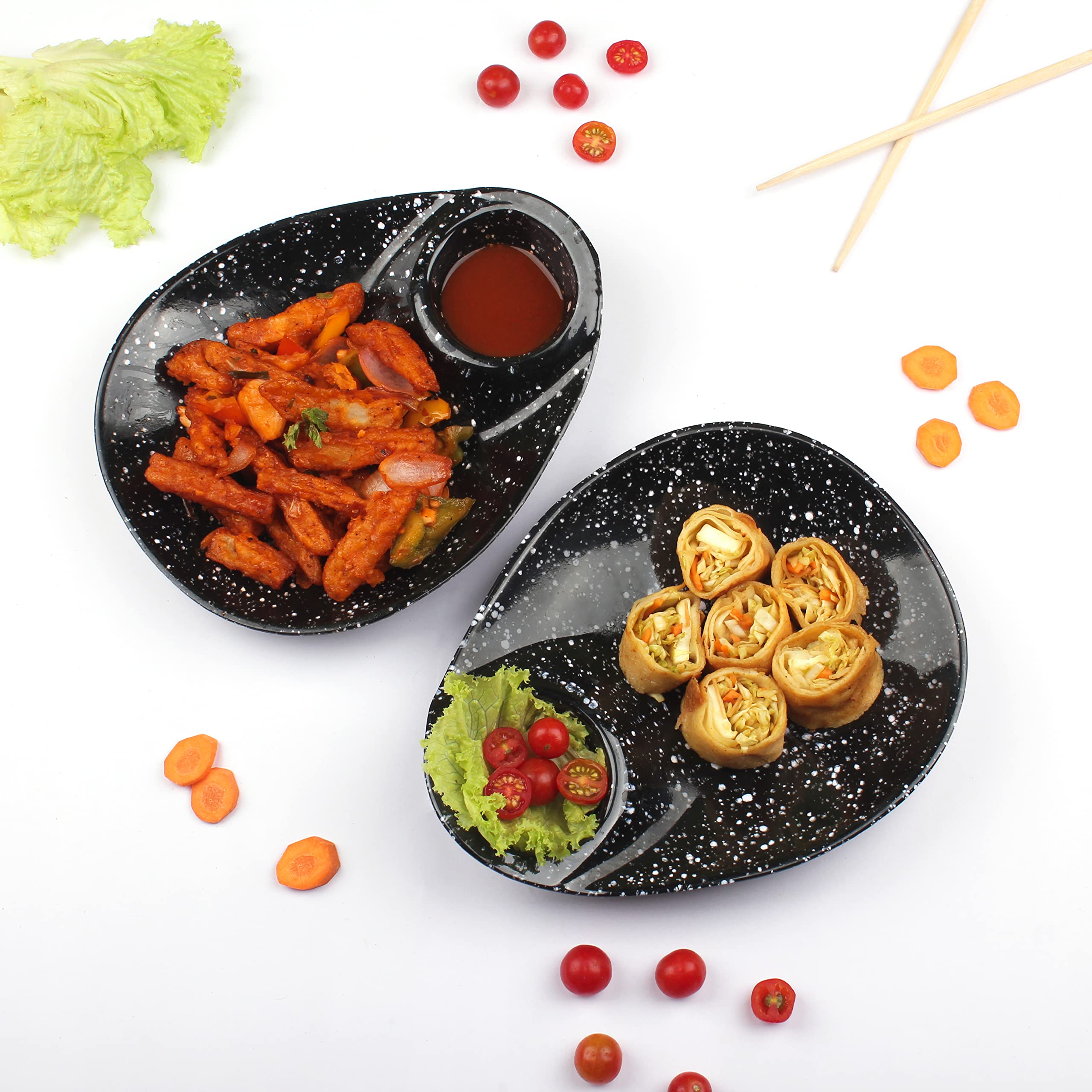 Castleite Multi-Purpose Kitchen Serving Platter: Deluxe Melamine Crockery Set of 2 - Versatile Chip and Dip Tray for Snacks, Starters & Desserts (Italian)