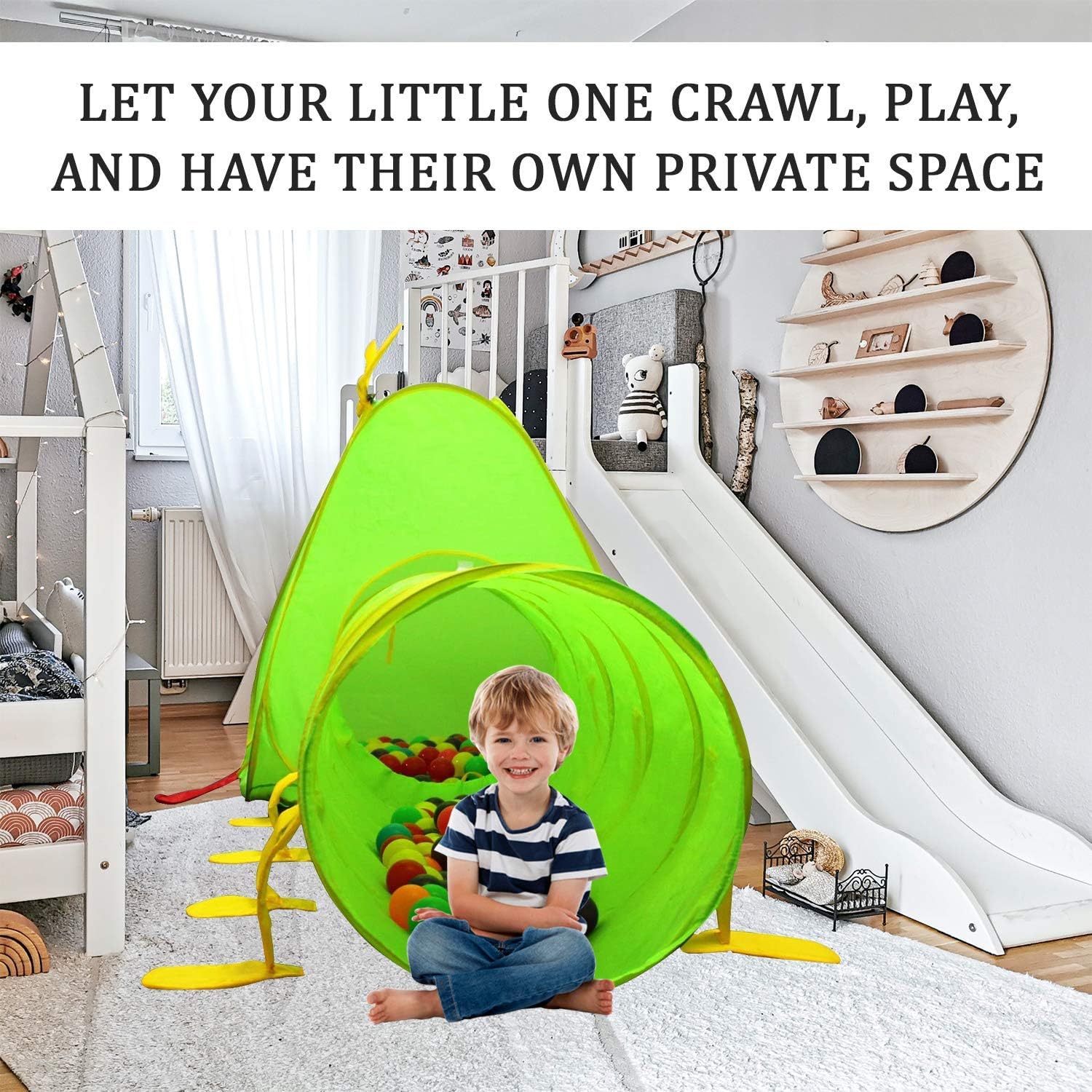 Kiddey Caterpillar Play Tunnel and Tent Combo (2-Piece Set) – Kids Crawling and Exploration Discovery Station for Early Learning and Muscle Development – Indoor/Outdoor Use – by Kiddey : Toys & Games