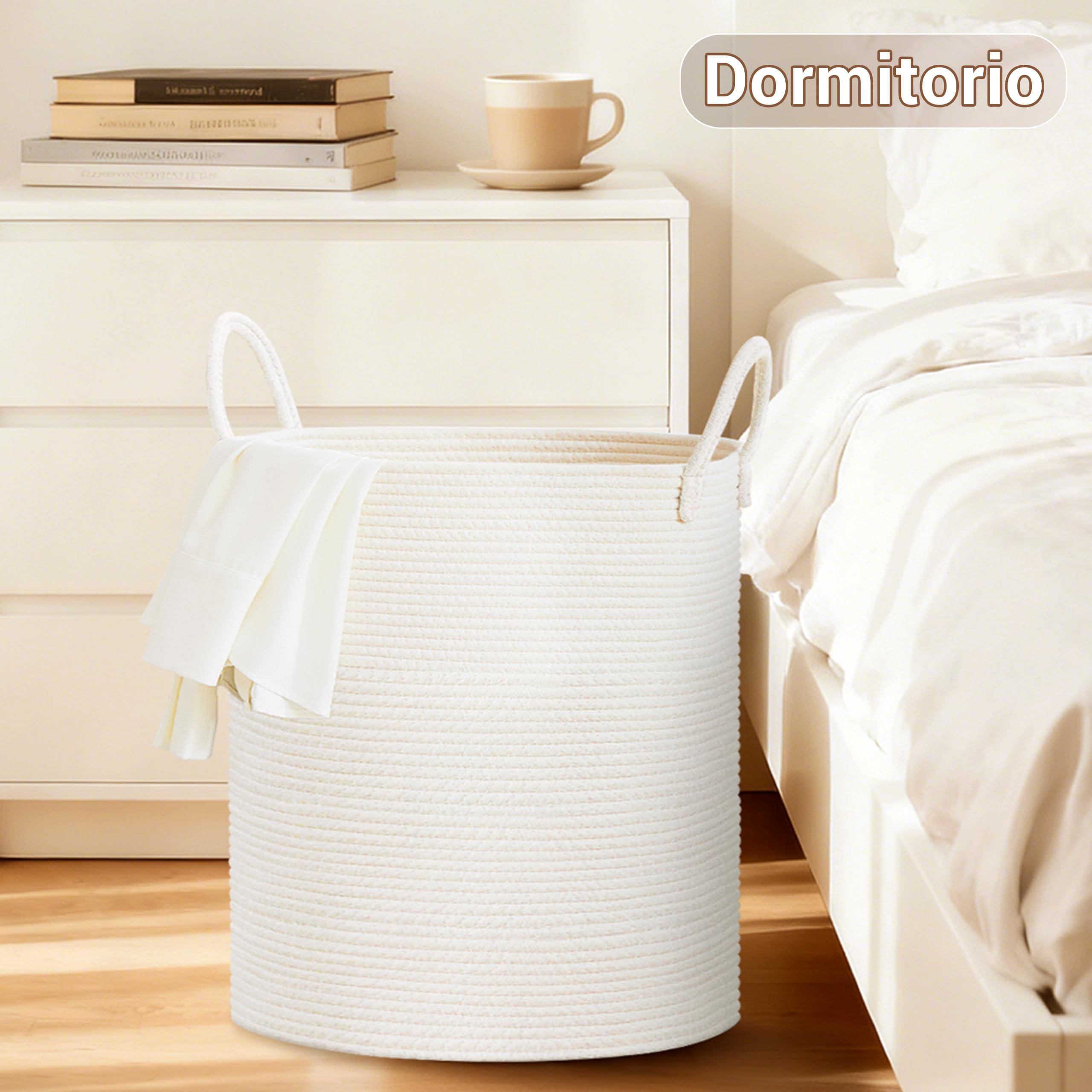 Cesto de Ropa Sucia y Cesta de Lavandería 38x45cm - Pequeña Cesta Plegable de Almacenamiento con Asa, Apta para Almacenar Ropa, Juguetes y Mantas - 53L Blanco