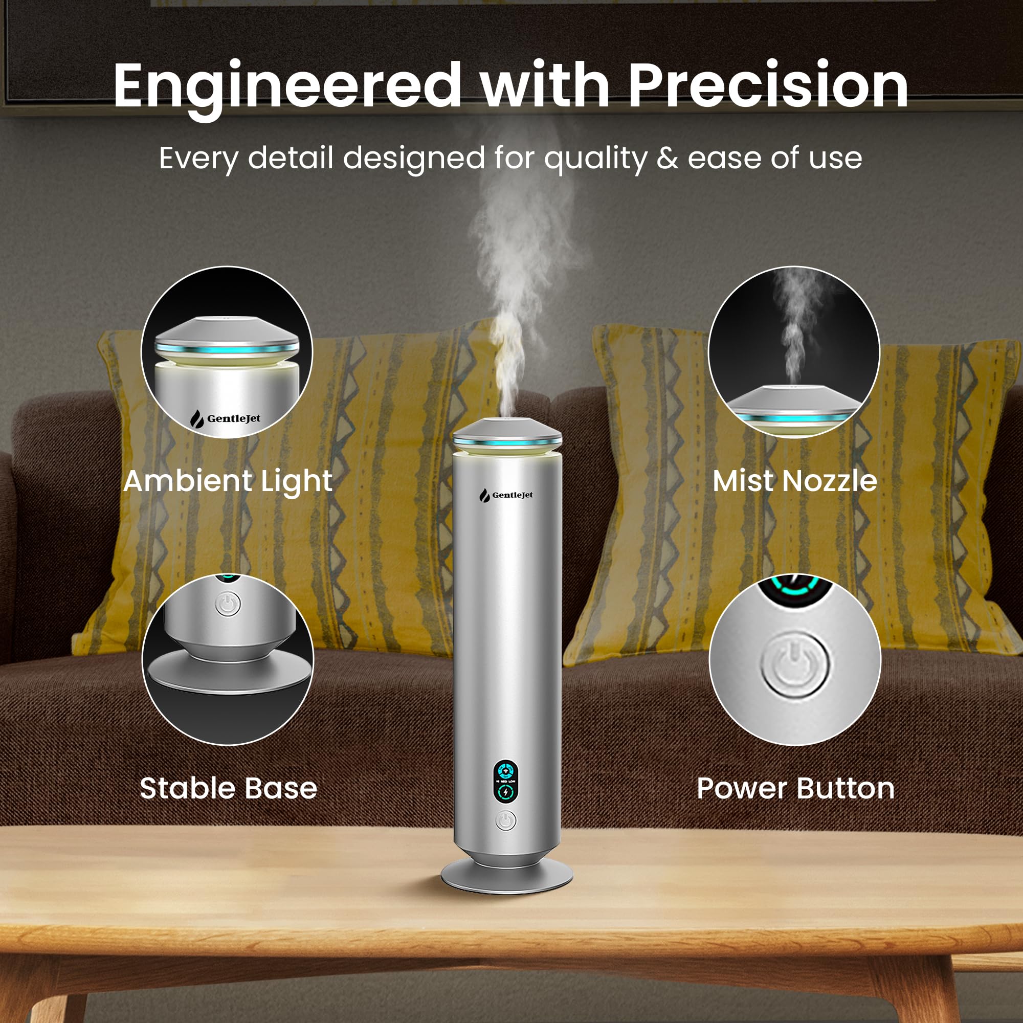 GentleJet MajesticMist - Diffusore di oli essenziali ricaricabile in alluminio senza acqua, con ricarica wireless, diffusore di aromi silenzioso, diffusori di profumi per casa, camera e hotel