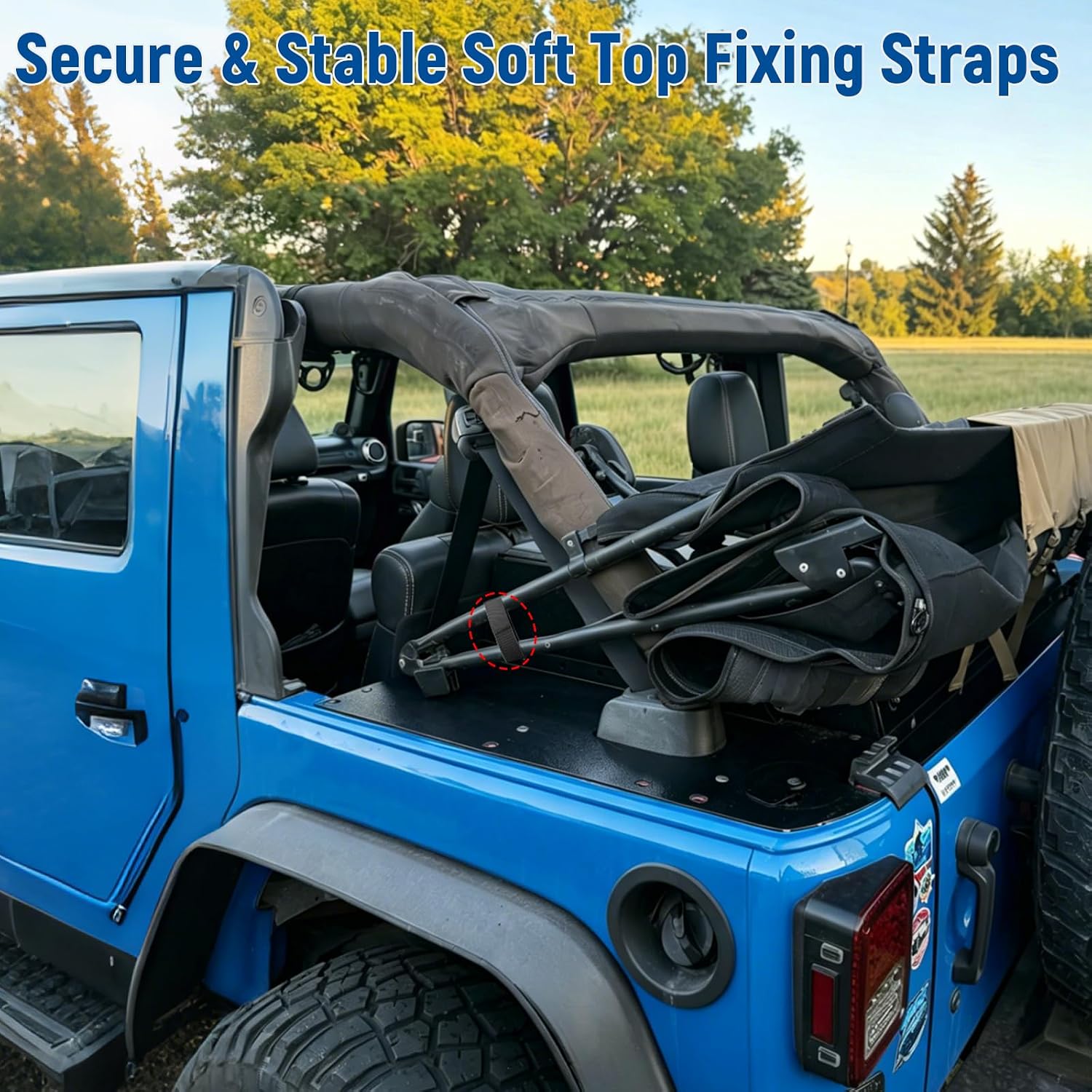 Soft Top Tie Down Strap for Jeep Wrangler JK,Rear Window Strap for Jeep | Adjustable Soft Top Strap,Black(Pack of 4)