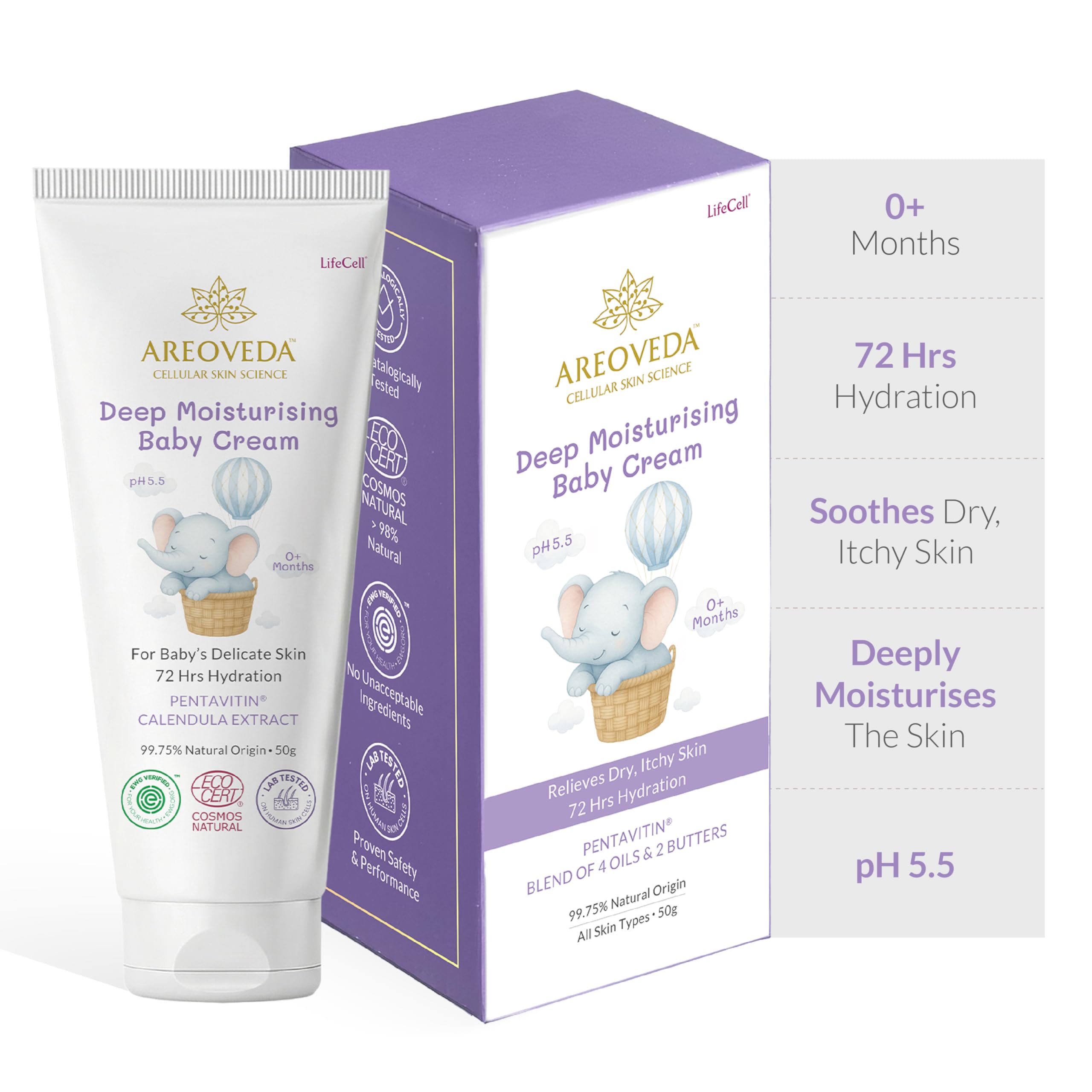 AreoVeda Deep Moisturising Baby Cream (50gm) 72Hrs Hydration I Relieves Dryness I Safe From Day 1 I With Pentavitin & 6 Oils+Butters I Lab Tested, Ecocert Certified, EWG Verified-image-15