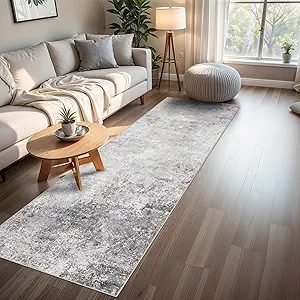 RUUGME Washable 3x8 Hallway Runner Rug - Runner Rugs Modern Stain Resistant Indoor Mat Rug Runner for Laundry, Bedroom Non Slip Rubber Backing Thin Super Soft Room Decor Floor Carpet 3X8 Grey