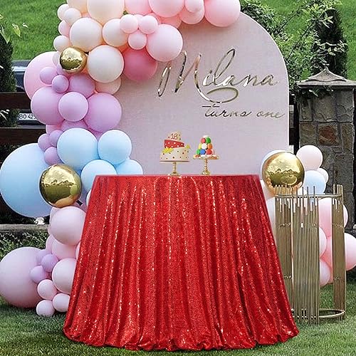 Miniatura 5 de SquarePie Mantel de lentejuelas rojo de 72 pulgadas redondo brillante para decoración de bodas, fiestas de cumpleaños