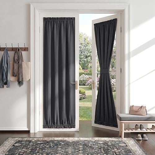 PONY DANCE Grey French Door Curtain - Privacy Blackout Curtains, 25 x 80 inch Room Darkening Drape for Glass Door/Doorway, Thermal Insulated Window Blinds for Bedroom, 1 Panel