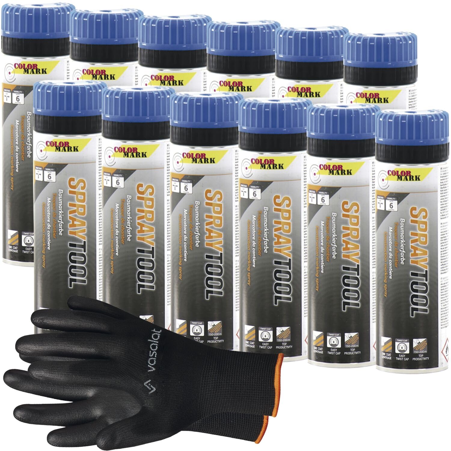vasalat Markierungsspray Set - Markierspray Neon blau für schnelle und saubere Markierungen, 12 Stück