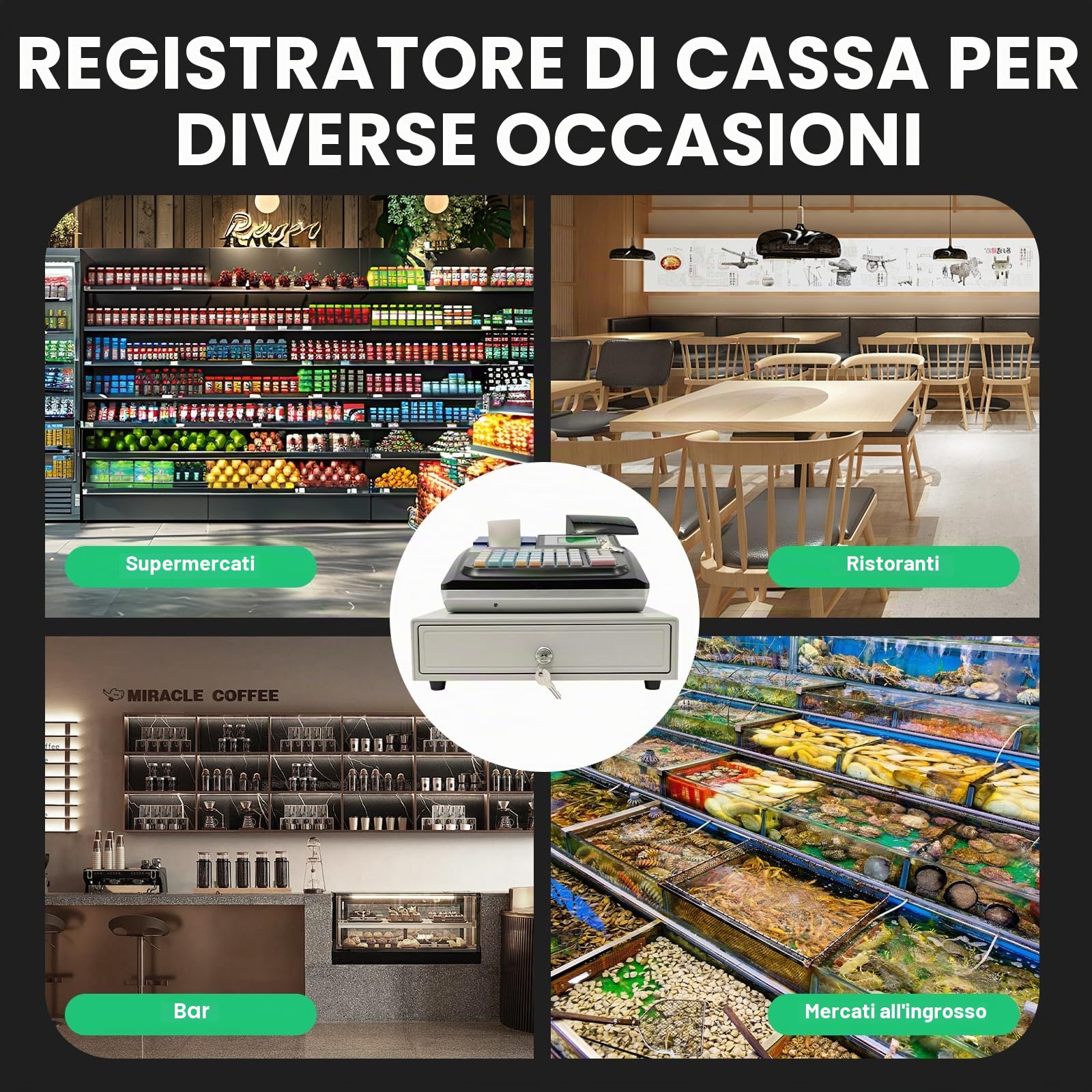 Registratore di Cassa Elettronica per Gastronomia al Dettaglio - Sistema Solido Con 48 Tasti, Display Digitale, 40W - Attrezzato per il Commercio
