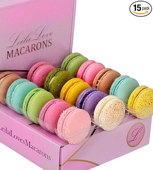 Leilalove Macarons - Mademoiselle de Paris Collections of 15 gourmet macarons Gift box varies in color - cookies are individually packaged for the perfect freshness