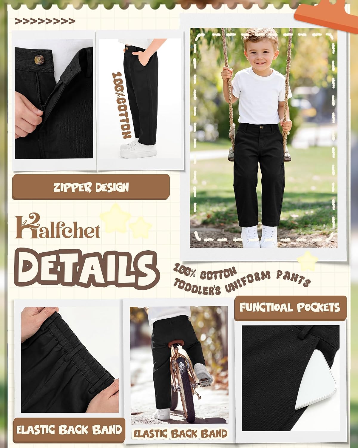 Halfchet Toddler Boys' Dress Pants Boys' Cotton Uniform Pants Kids' Leg Trousers with Front Buttons and Pockets 18m-5t