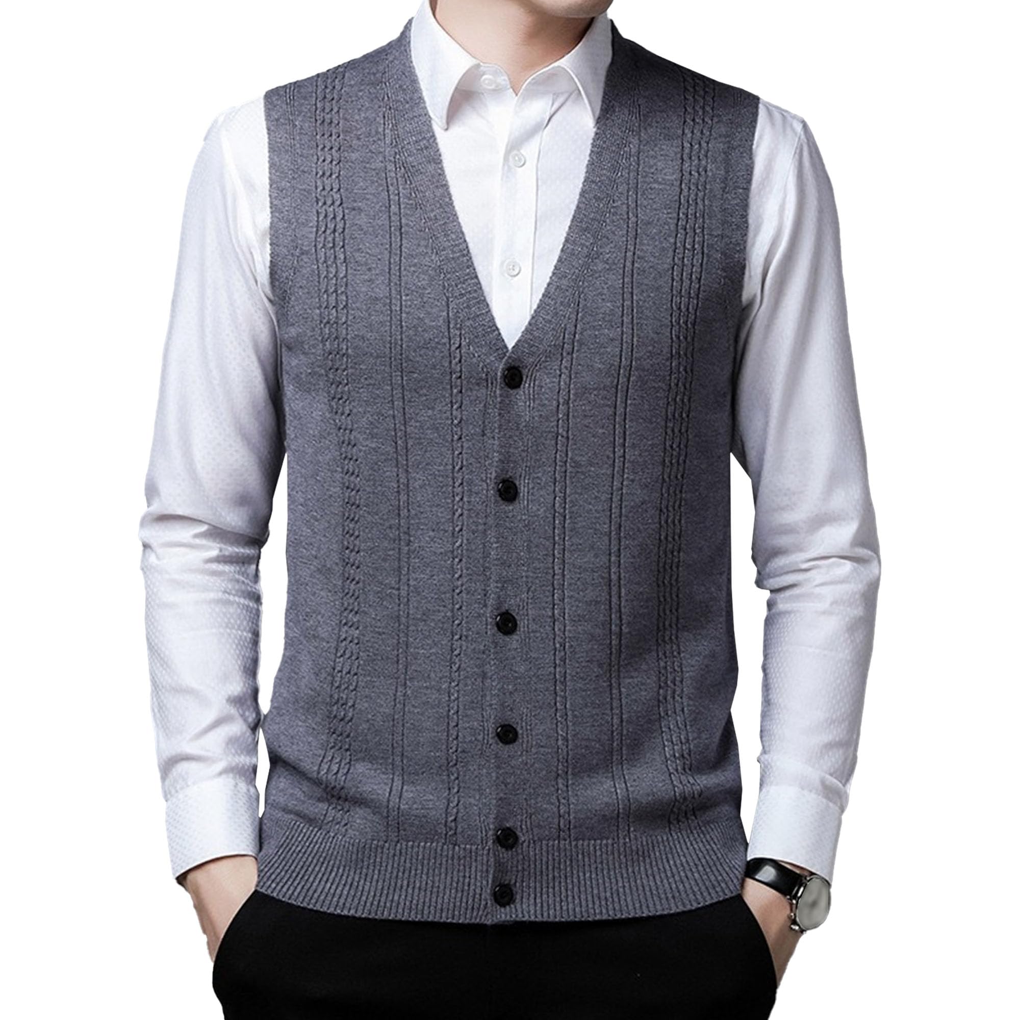 Suéter ligero para hombre transpirable sin mangas de algodón puro casual 8