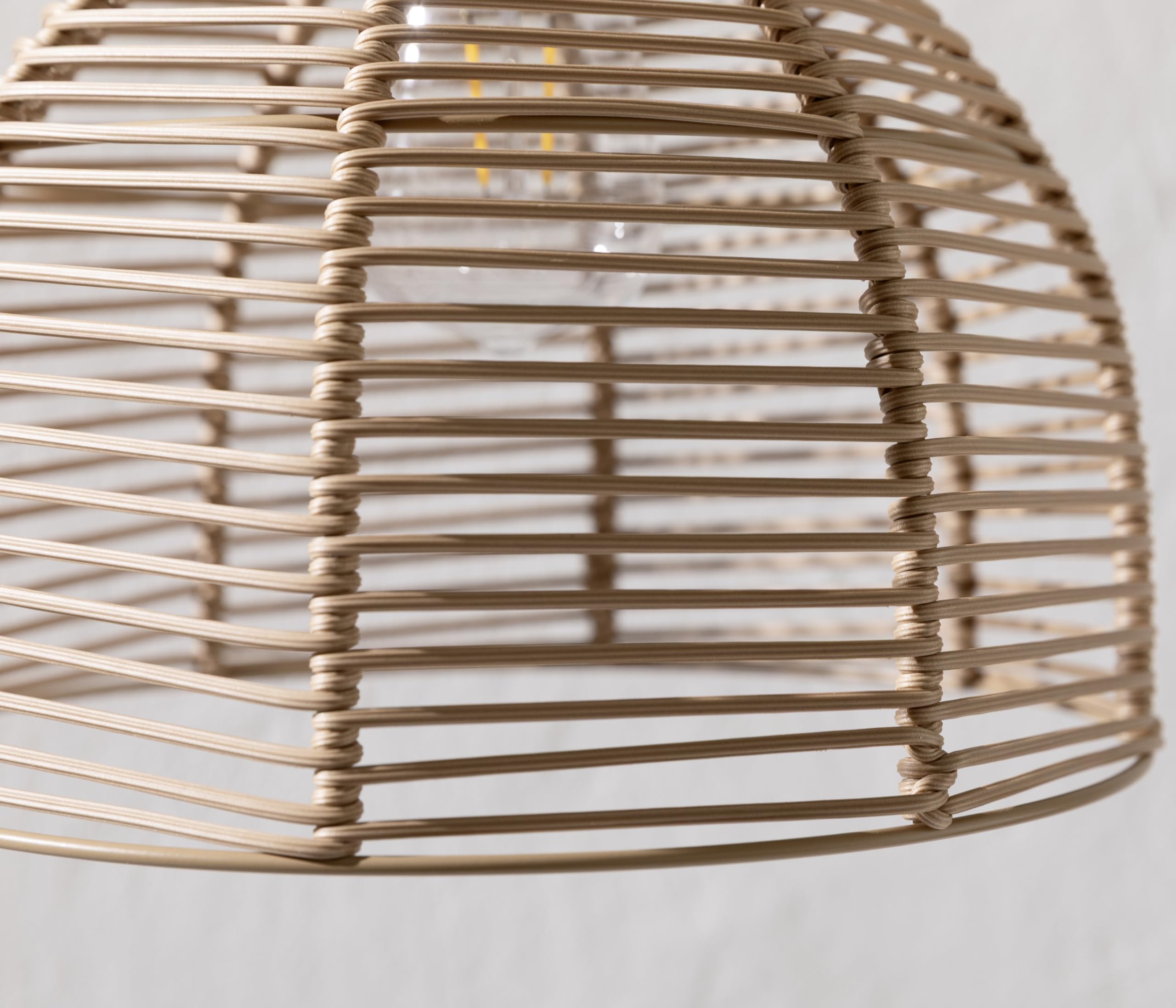 Dehner Solar-Hängelampe Mila, Gartenleuchte mit warmweißem Licht, IP44, Ø 26 cm, Höhe 22 cm, Kunststoff/Metall, Natur/braun