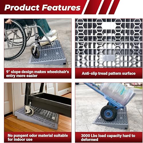 Miniatura 3 de ROBLOCK Rampas desmontables de elevación de 3 pulgadas para sillas de ruedas para entrada de escalones en el hogar, rampas modulares portátiles para