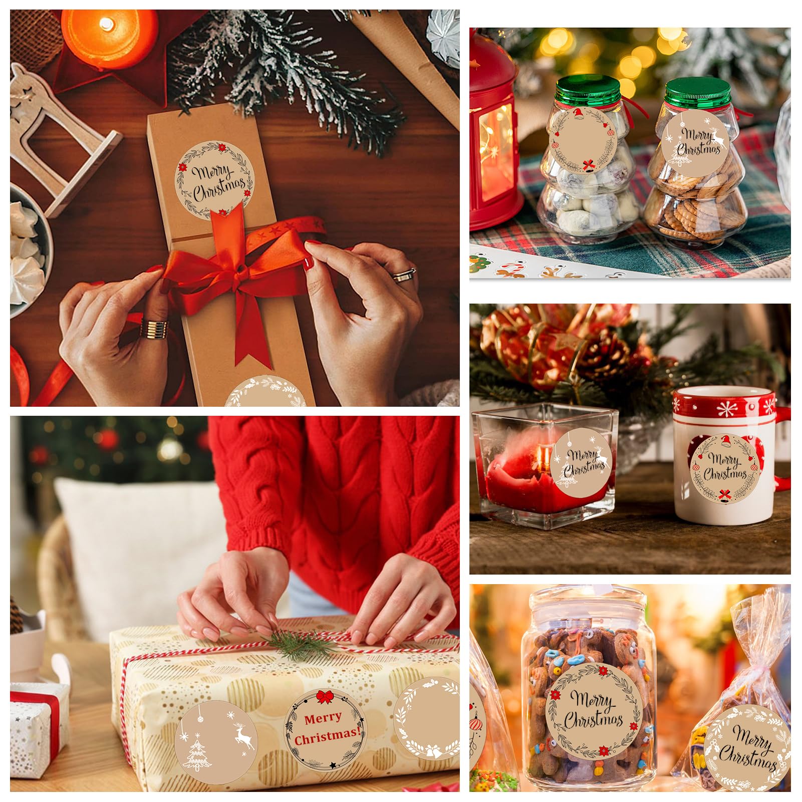 500 Autocollants Ronds Noël En Papier Kraft - Étiquettes Cadeaux, 4 Cm, Motifs Couronnes, Pour Emballage, Enveloppes, Bricolage