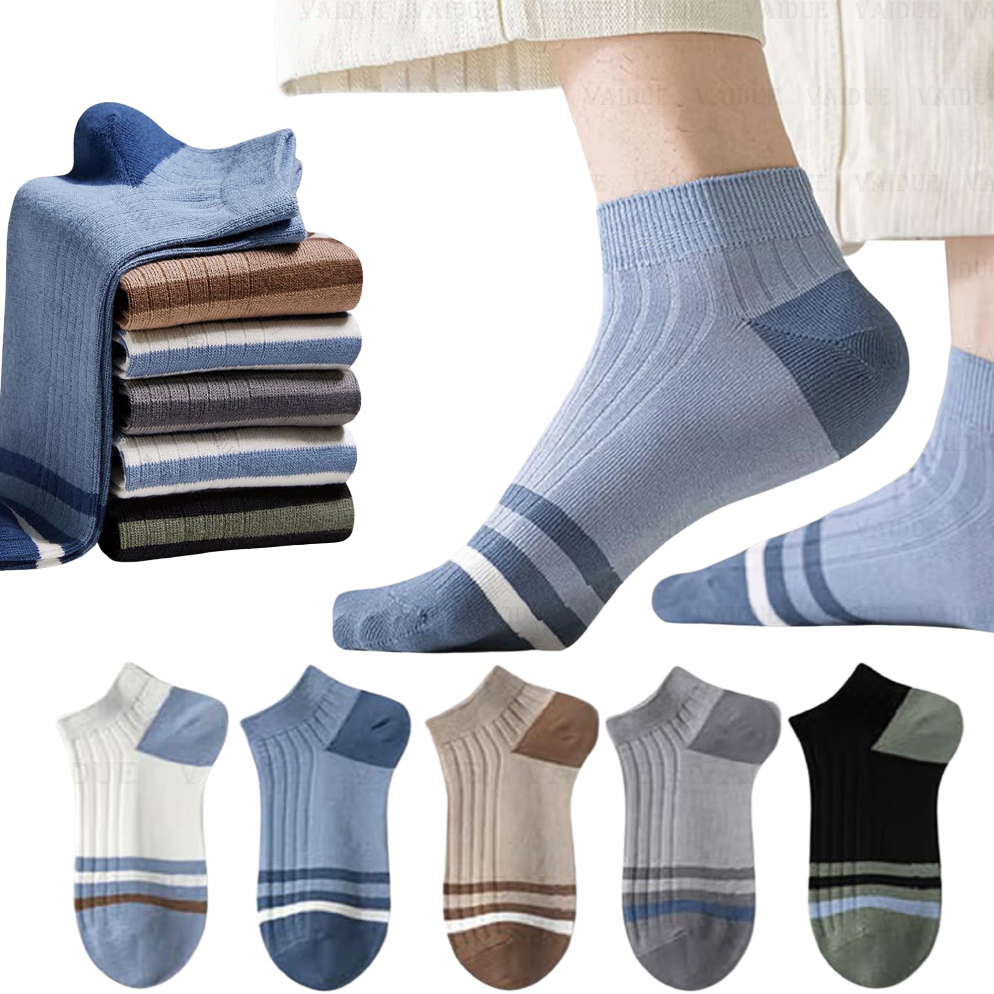 vaidue Ankle Length Socks for Men & Women | Multi Color Cotton Rich Everyday Use Socks | Breathable, Soft, Stretchable, Sweat Absorbing Hidden Socks Pack of 5 Combo for Casual, Sports & Office-picture-12