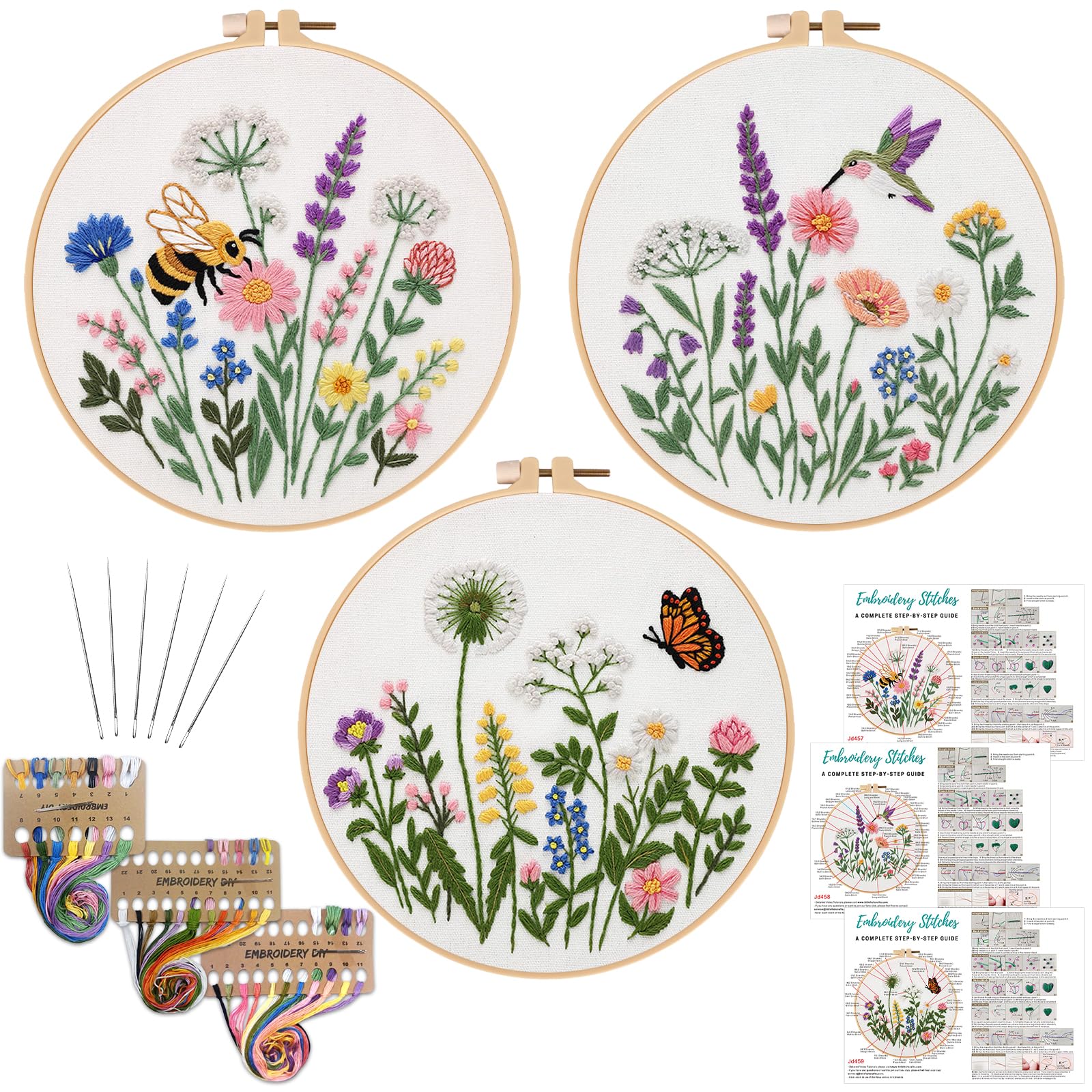 Beginner Embroidery Kits - 3 Floral Designs -13