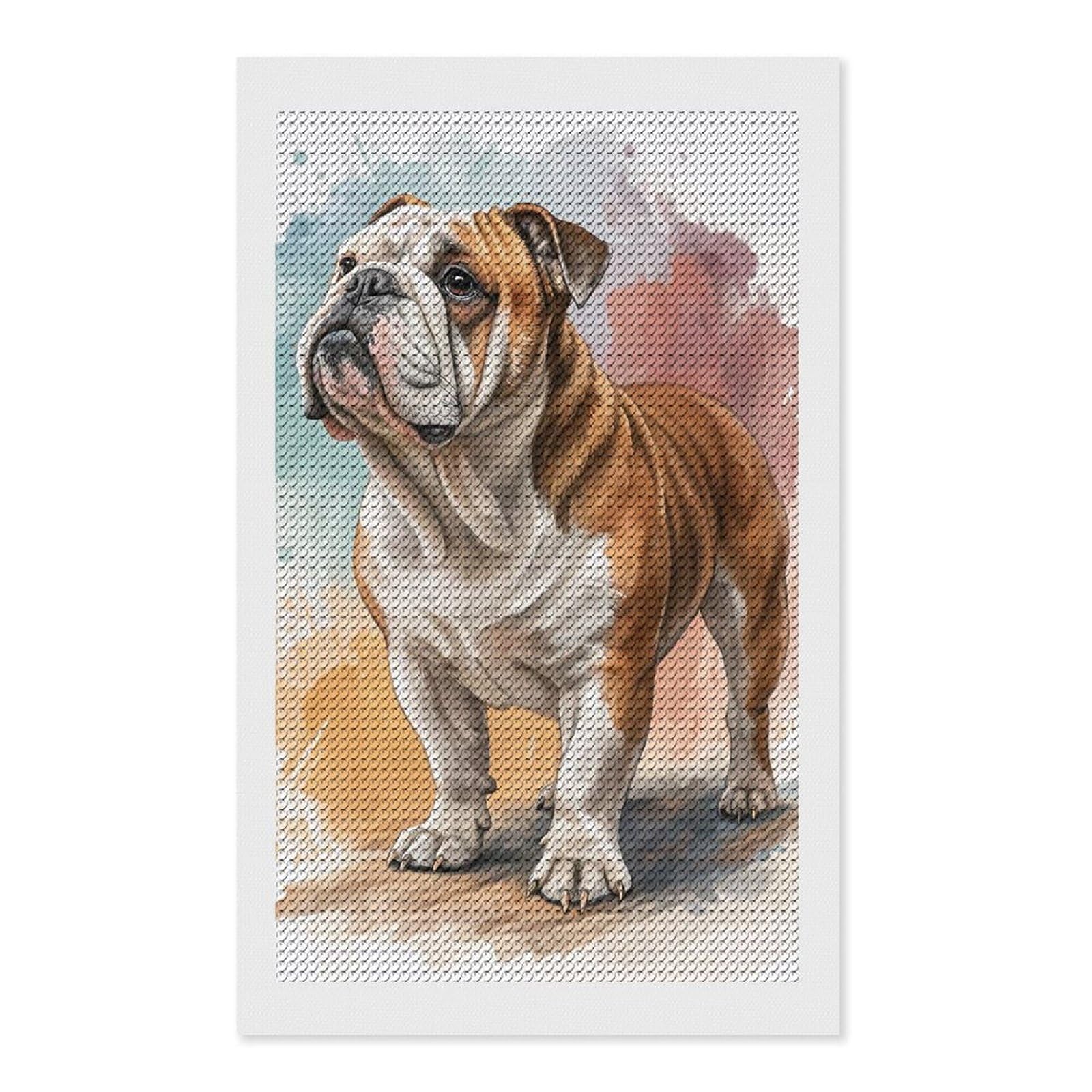 Junmoney Watercolor Bulldog Portrait Diamond Art Canvas 12"x20", Easy Handmade Project, Complete Accessories, Bedroom Decor, Birthday Gift