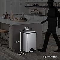 Vista 6 de Simplehuman - Cubo de basura rectangular para cocina de 38 litros / 10 galones, con pedal, de acero inoxidable cepillado
