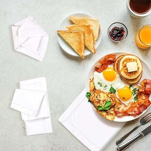 Miniatura 48 de Servilletas de tela con encaje, 100% algodón, color blanco, 20 x 20, servilletas de boda, servilletas de cóctel, servilletas de cena, servilletas