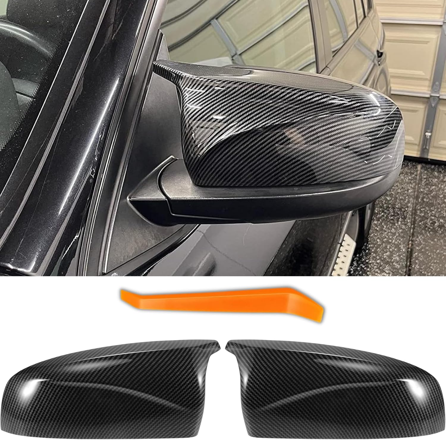 Car Side Mirror Covers Caps Replacement for 2007-2013 BMW X5 E70 X6 E71 Exterior Carbon Fiber Accessories Tuning Body Parts & Trim - M Style, 1 Pair (Left-Right)