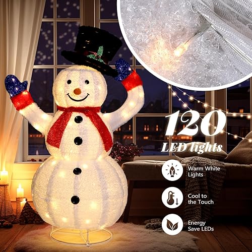 Miniatura 4 de Outvita Outdoor Christmas Decorations 4ft Electric Snowman with Motor & 120 LED Lights, Lighted White Foldable Pop-up Snowman for Xmas Indoor and
