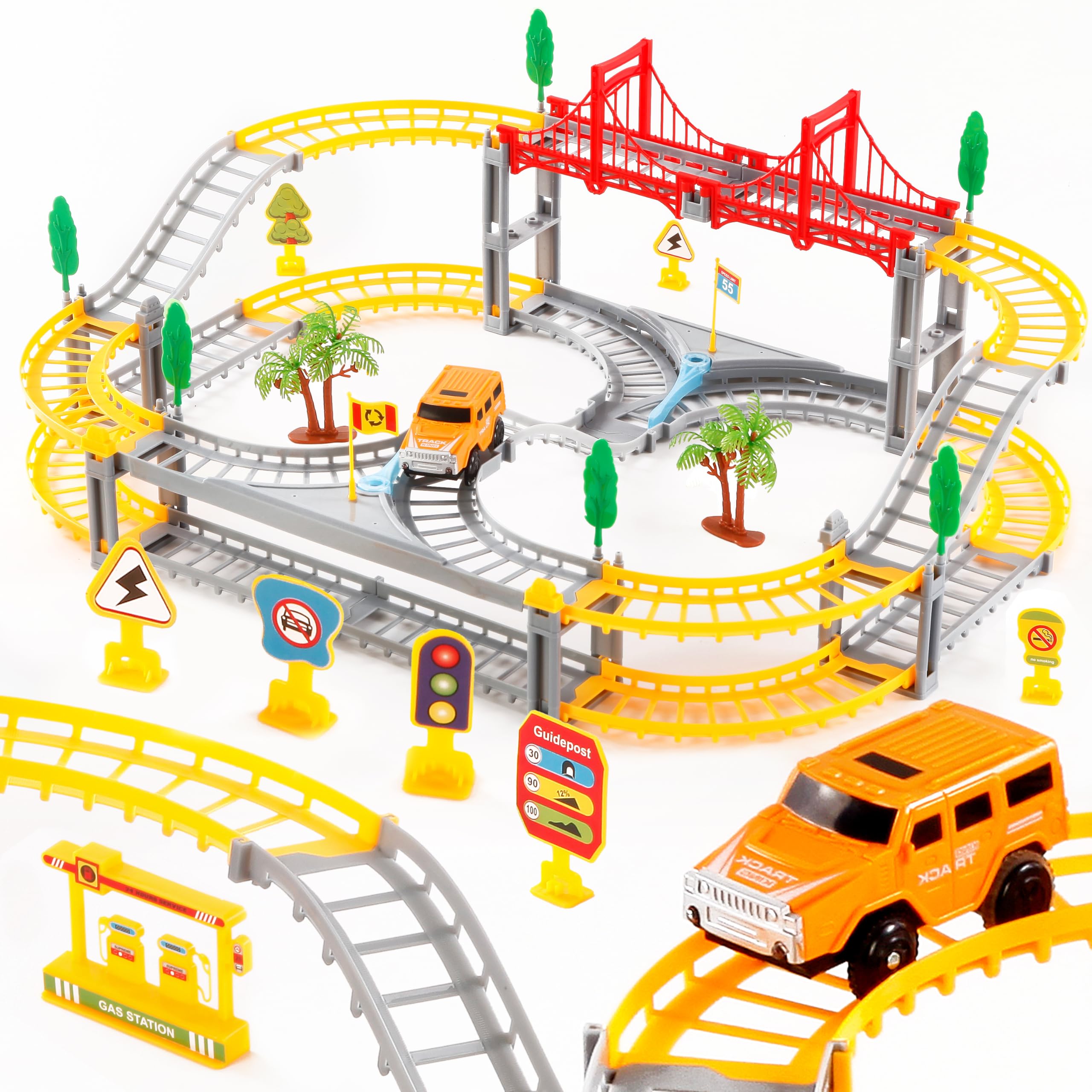 LOJETON Toys Race Car Track -Racetrack with Light, Flex Tracks Toys Set, Best Birthday Favor Gift for Boys & Girls 3 4 5 6 7 8 Year Old Kids, Construction Road Track Toddler Toys