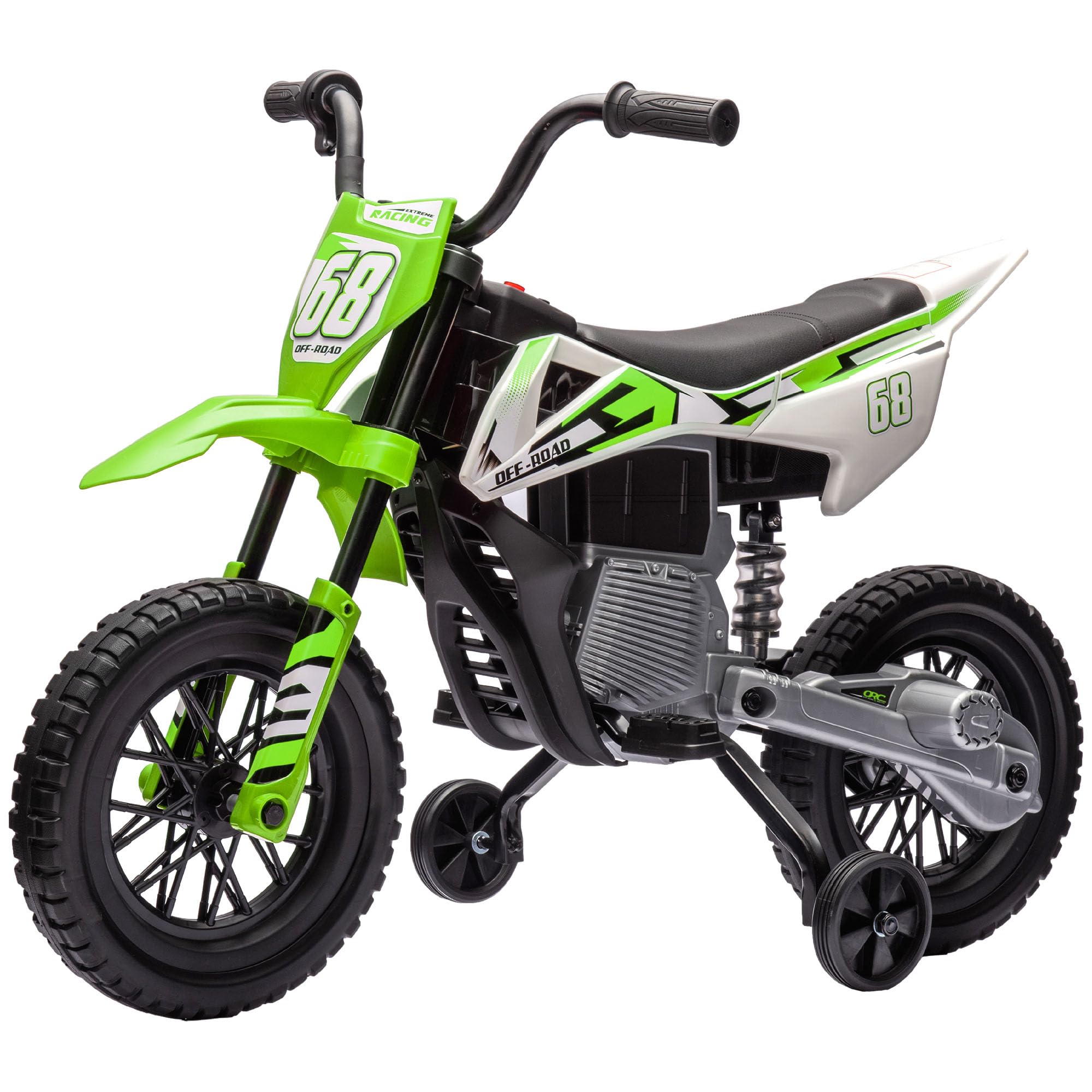 AIYAPLAY Moto électrique Enfants, Moto Cross pour Enfants, 2 Moteurs 12V Puissant, Vitesse Max. 5 km/h, Roues d'entraînement, système de Suspension, Musique, pour 3 à 6 Ans, Vert