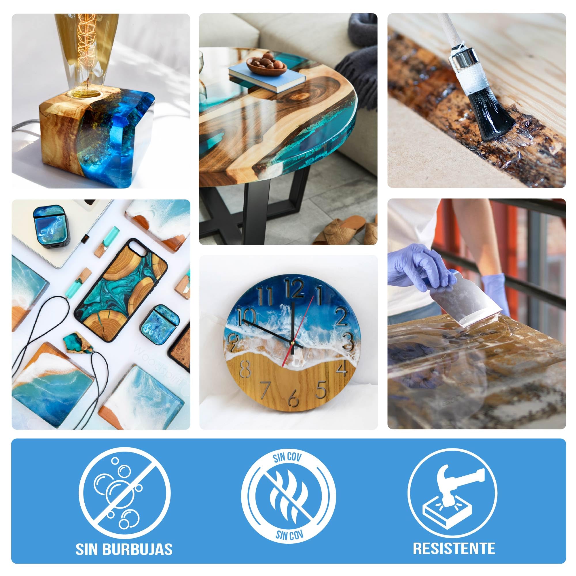 Kit Resina Epoxi EPODEX Serie ECO - Para vertidos hasta 10cm - 4,5kg | Resina Epoxi Transparente pare recubrimientos, manualidades, inclusiones, mesas río, lámparas, joyería y más