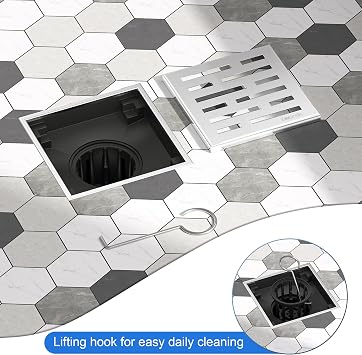 Neodrain 4 Square Shower Drain kit Brushed Nickel Floor Drain with Flange | 304 Stainless Steel Cover Removable Brick Grate High Flow, PVC Shower Drain Base for Bathroom cUPC Certified
