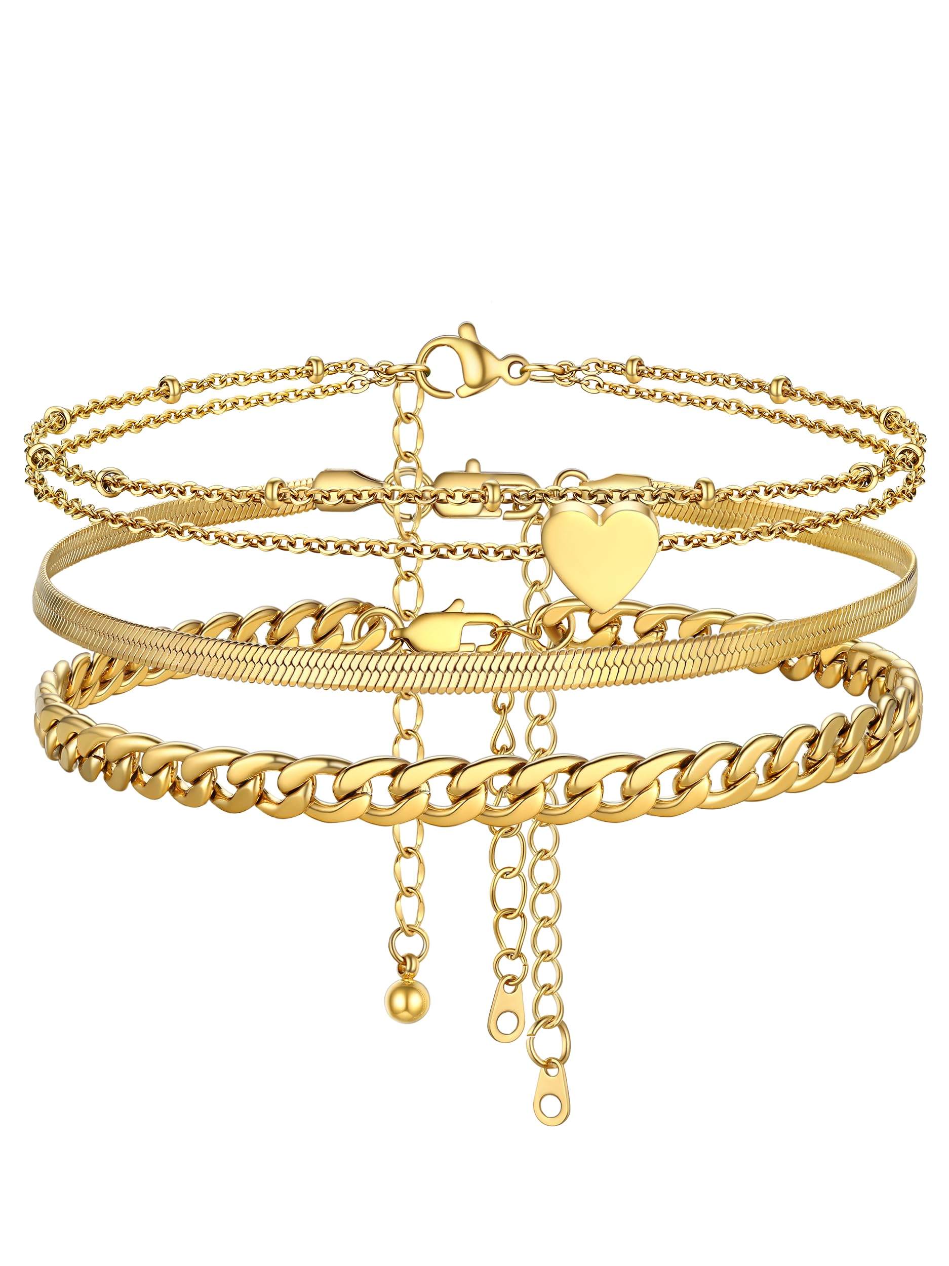 FOCALOOK Anklet Bracelets Set for Women, Plus Size Chain Anklet 8.5-10.5"