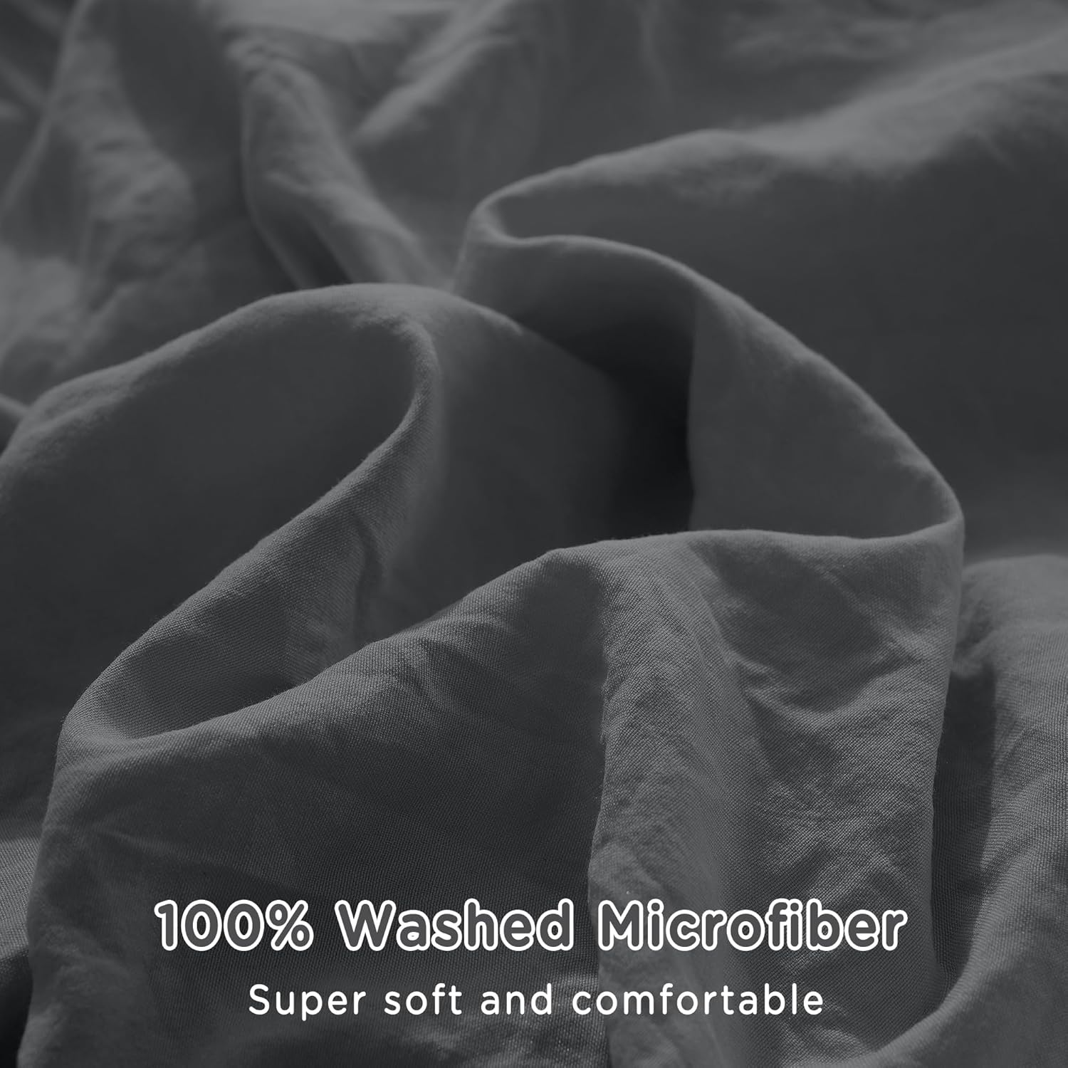 TOCOMOA Duvet Cover King Size, 3 Pieces 100% Washed Microfiber Dark Grey Comforter Cover, Super Soft and Breathable Duvet Cover 104 x 90 Inches with Zipper Closure