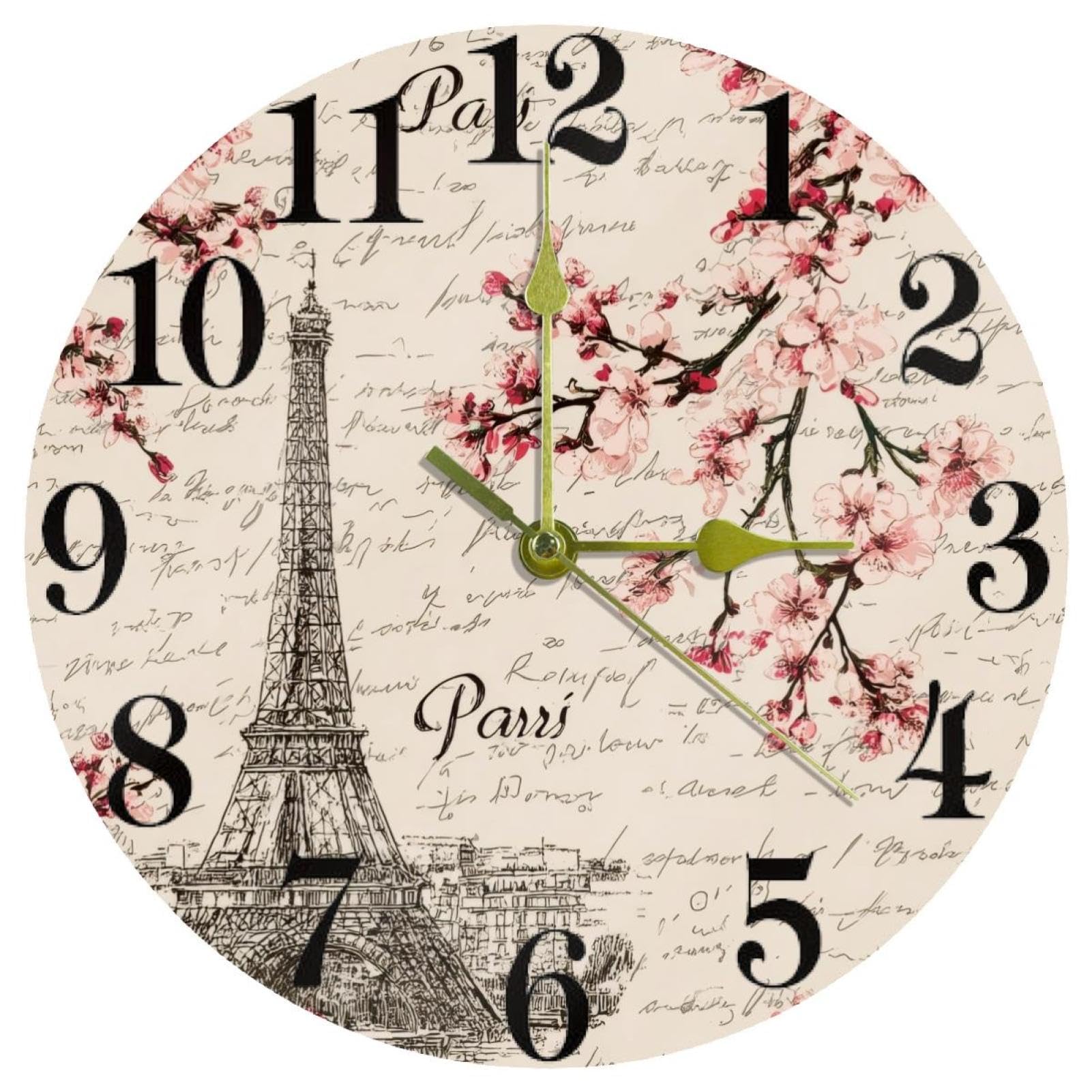 Horloge murale ronde sans tic-tac Blossom Cherry Paris pour le sommeil