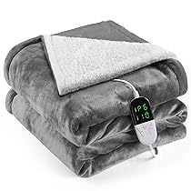 OneAmg Coperta Termica Elettrica,155x180cm 6 Livelli di Riscaldamento,Timer 10H,Spegnimento Automatico Della Coperta Elettrica -con Telecomando Digitale,Lavabile in Lavatrice,Plaid Riscaldabile Grigio