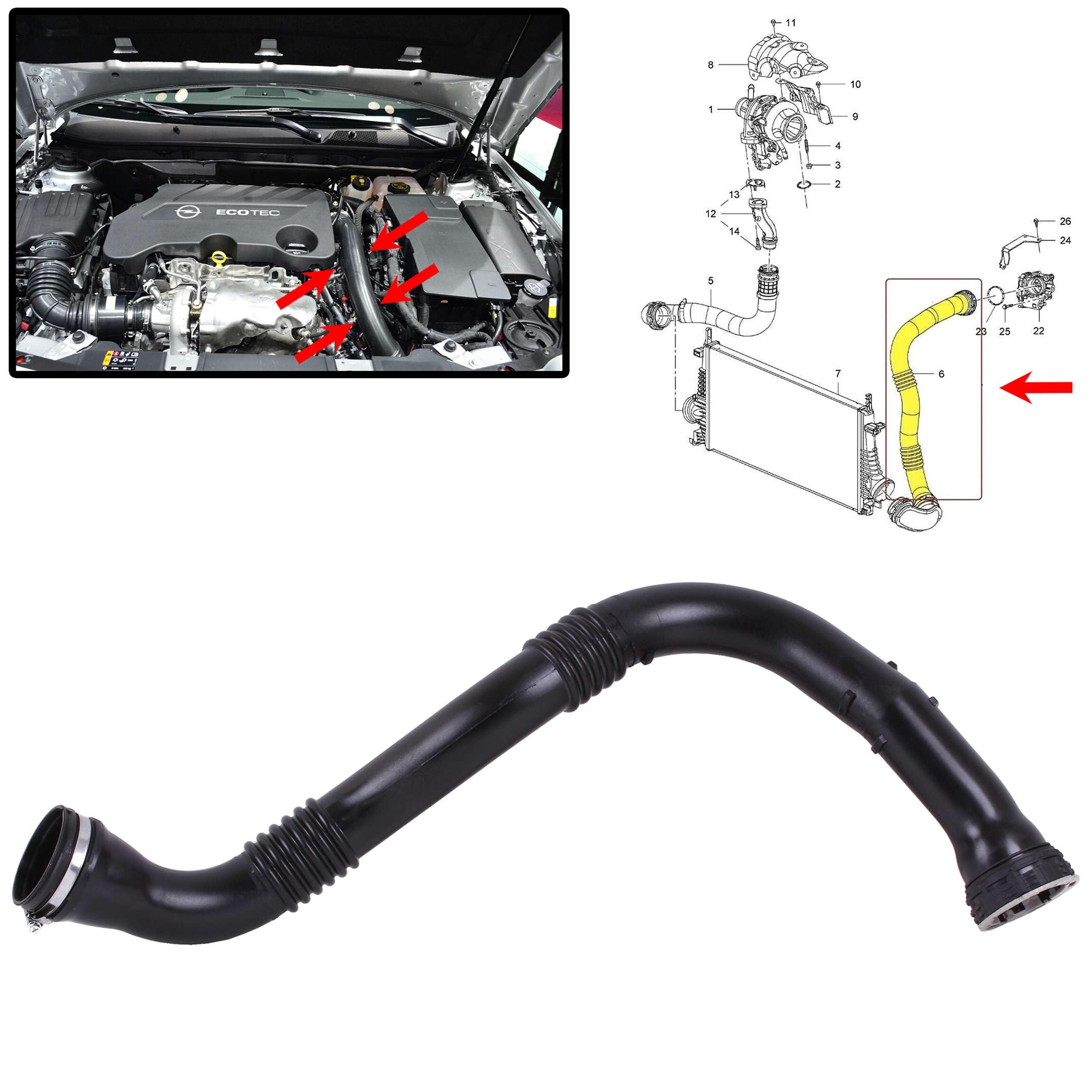 INLY Tuyau d'air turbo Tuyau de charge d'air Tuyau d'air de suralimentation Compatible avec Opel Insignia A 1.6 CDTi 13419441 13419442 1302288 (2015-2017)